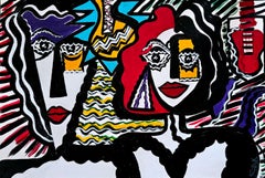 R. Poch 129 Guitar Acrylic Painting, Abstract Expressionist, Framed, 2010+