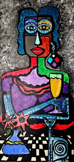R Poch 151 Port Trait Acrylic Painting, Abstract Expressionism, Framed