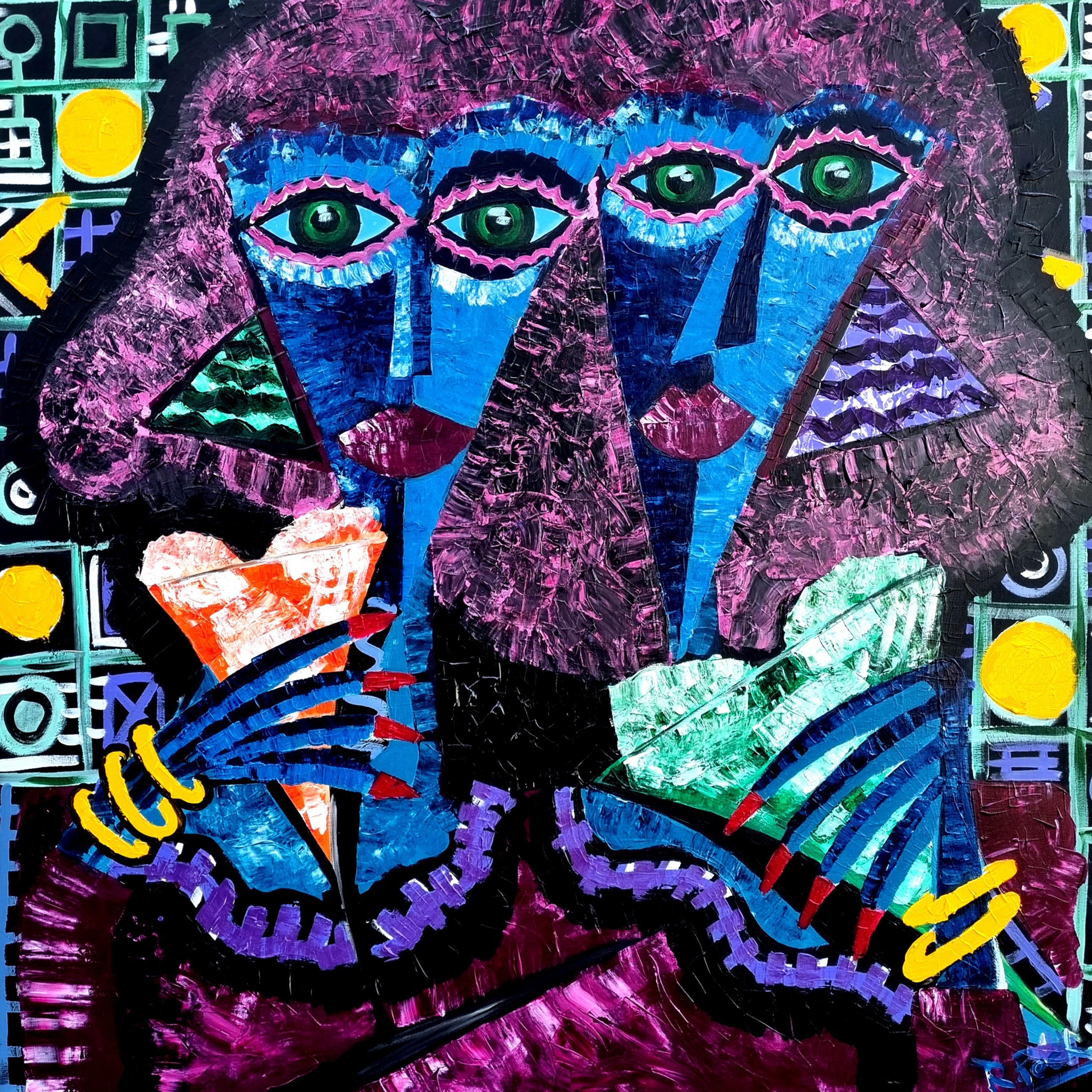 Ramon Poch Abstract Painting - R Poch 175 drinks . 120 x 120 cm original acrylic painting