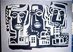 R. Poch 18 Three en BCN . original acrylic painting