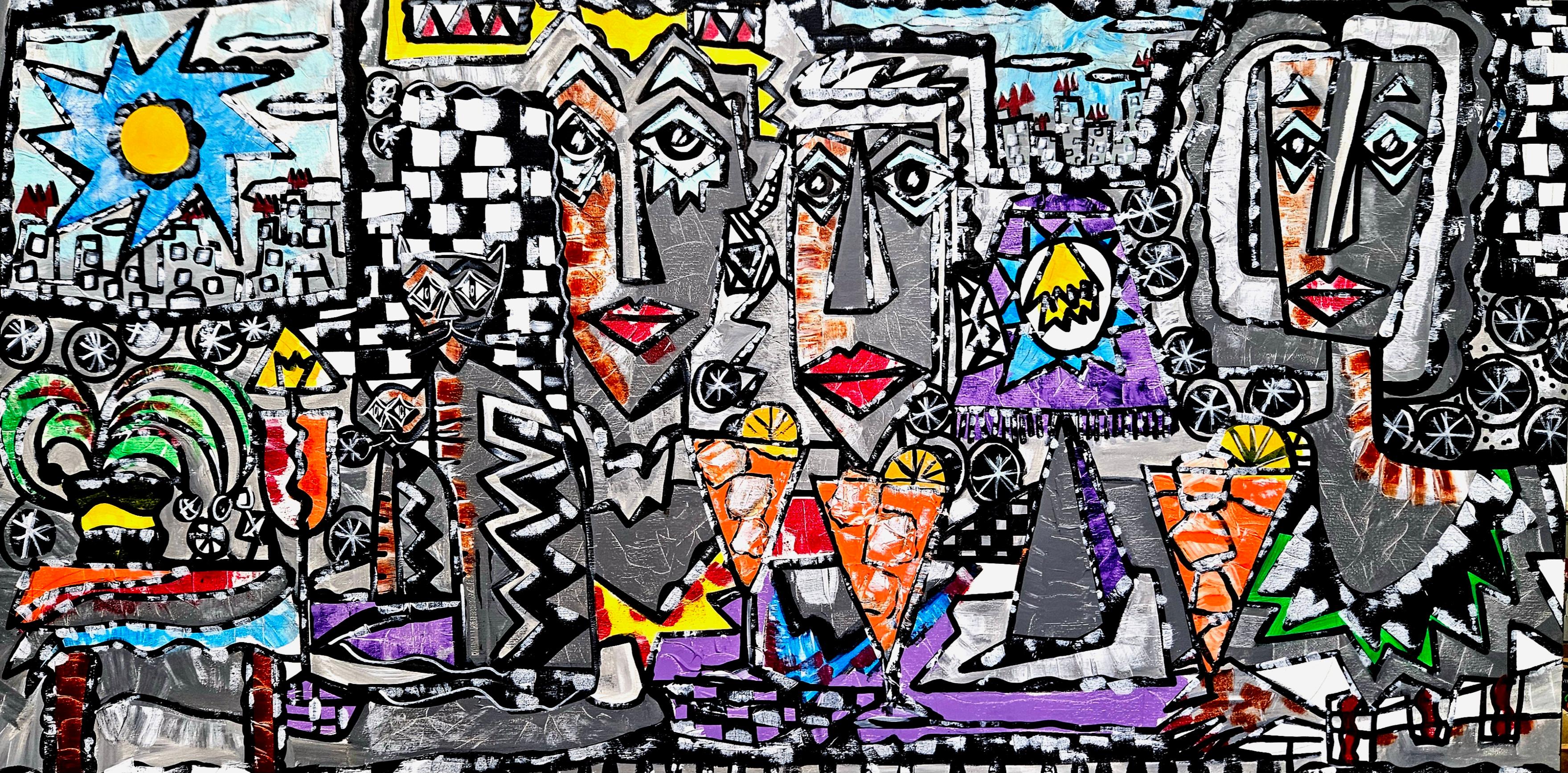 R. Poch 218 fiesta 70x140 peinture acrylique originale