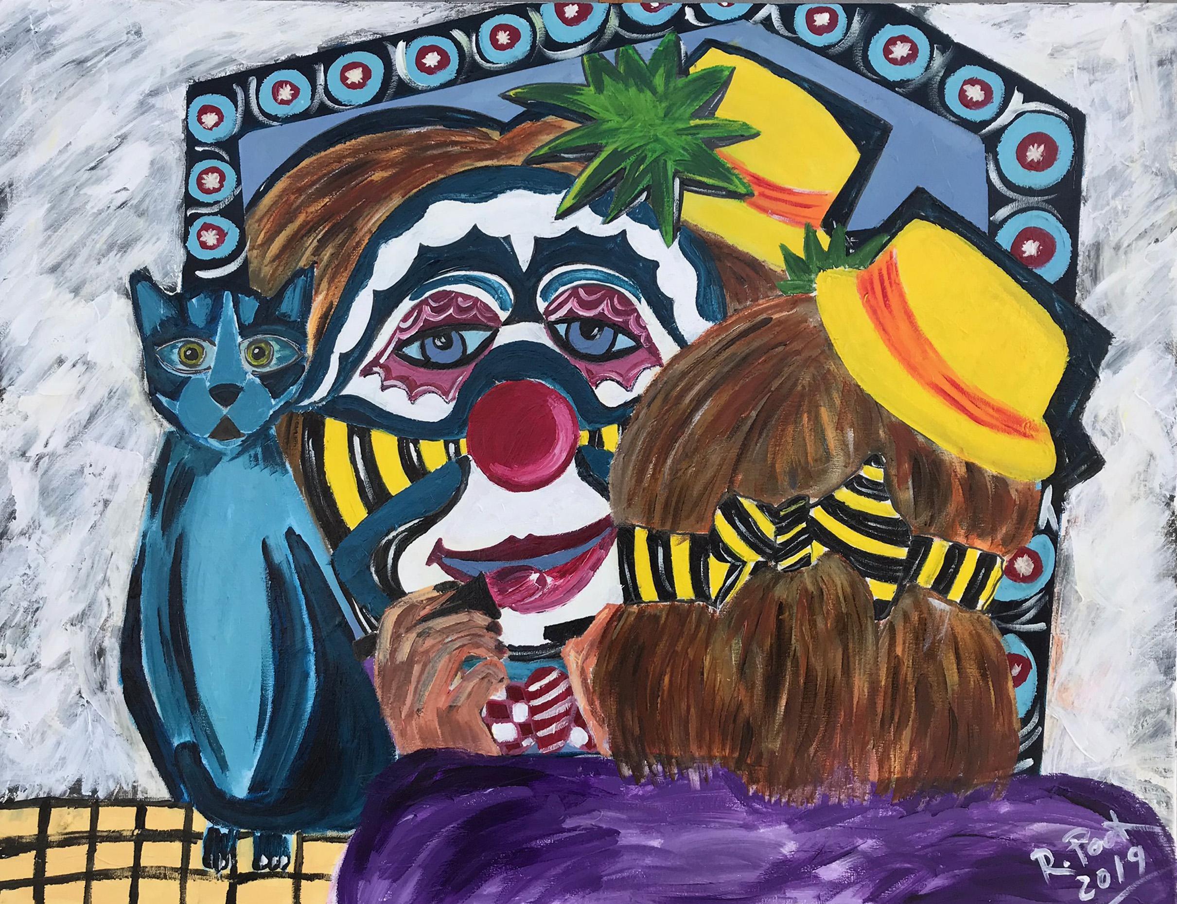 Ramon Poch Abstract Painting – R. Poch.   Clown Make Up   Original-Acrylgemälde