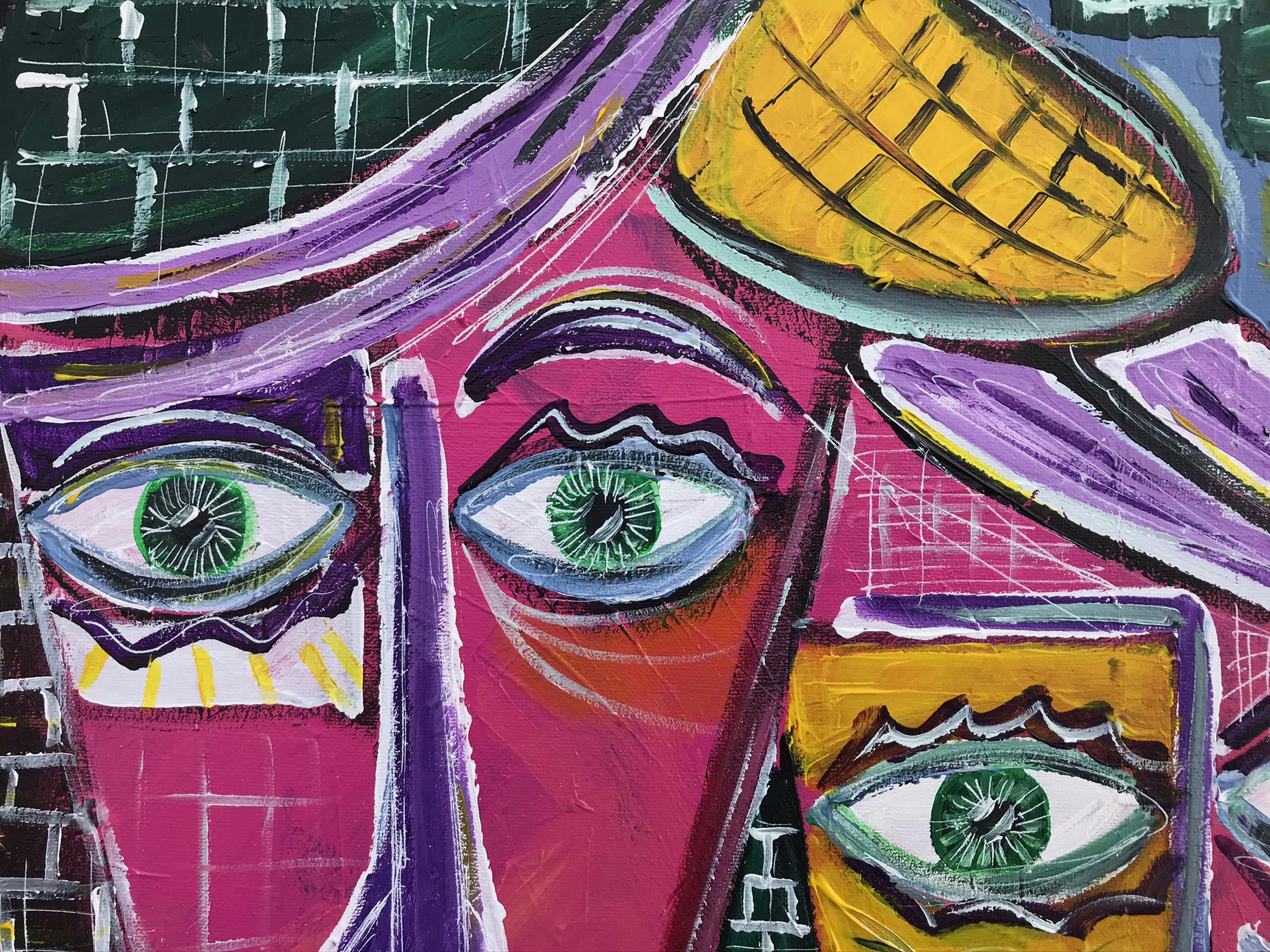 R. Poch  46 Ehepaar in Rot   Acrylmalerei – Painting von Ramon Poch