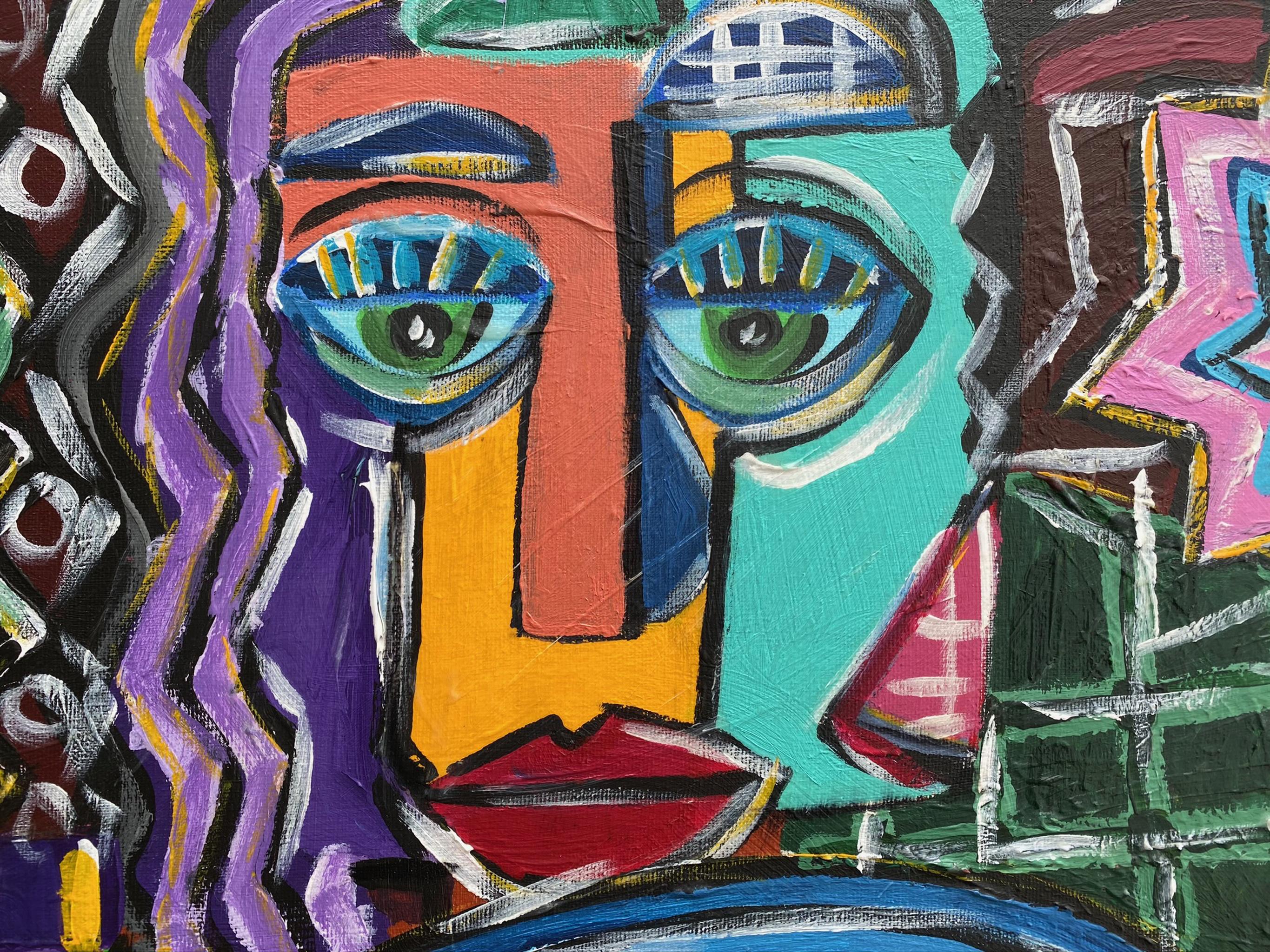 R. Poch 6 Katze in Blau 130 x 97 cm. 58 Original-Acrylgemälde (Abstrakter Expressionismus), Painting, von Ramon Poch