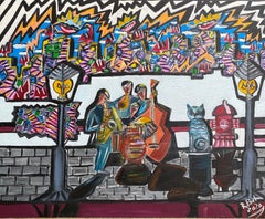 R. Poch Jazz group 100 x 80 cm original acrylic painting