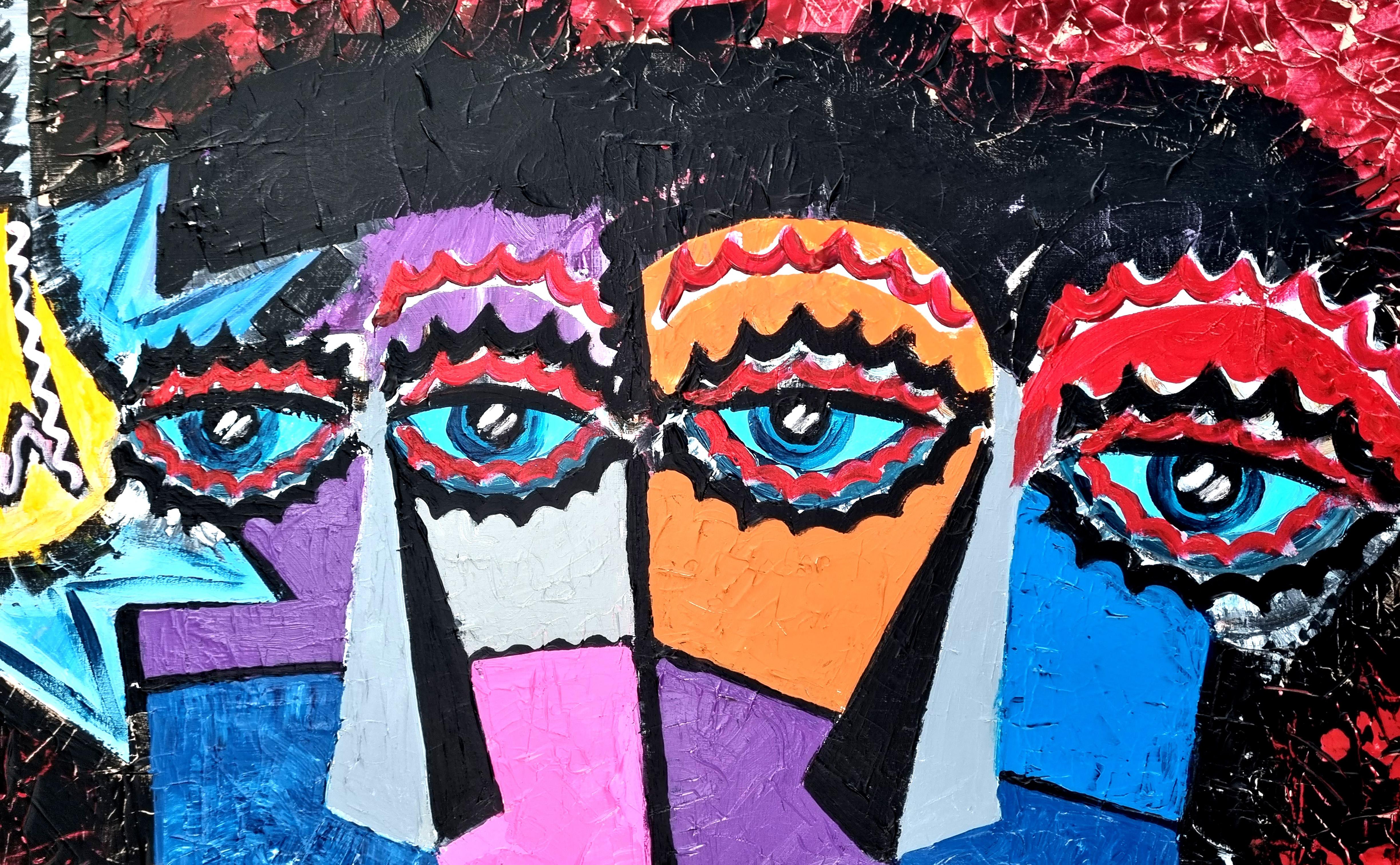 R. Poch 6 Rot. Retrato con copas, Original-Acrylgemälde – Painting von Ramon Poch