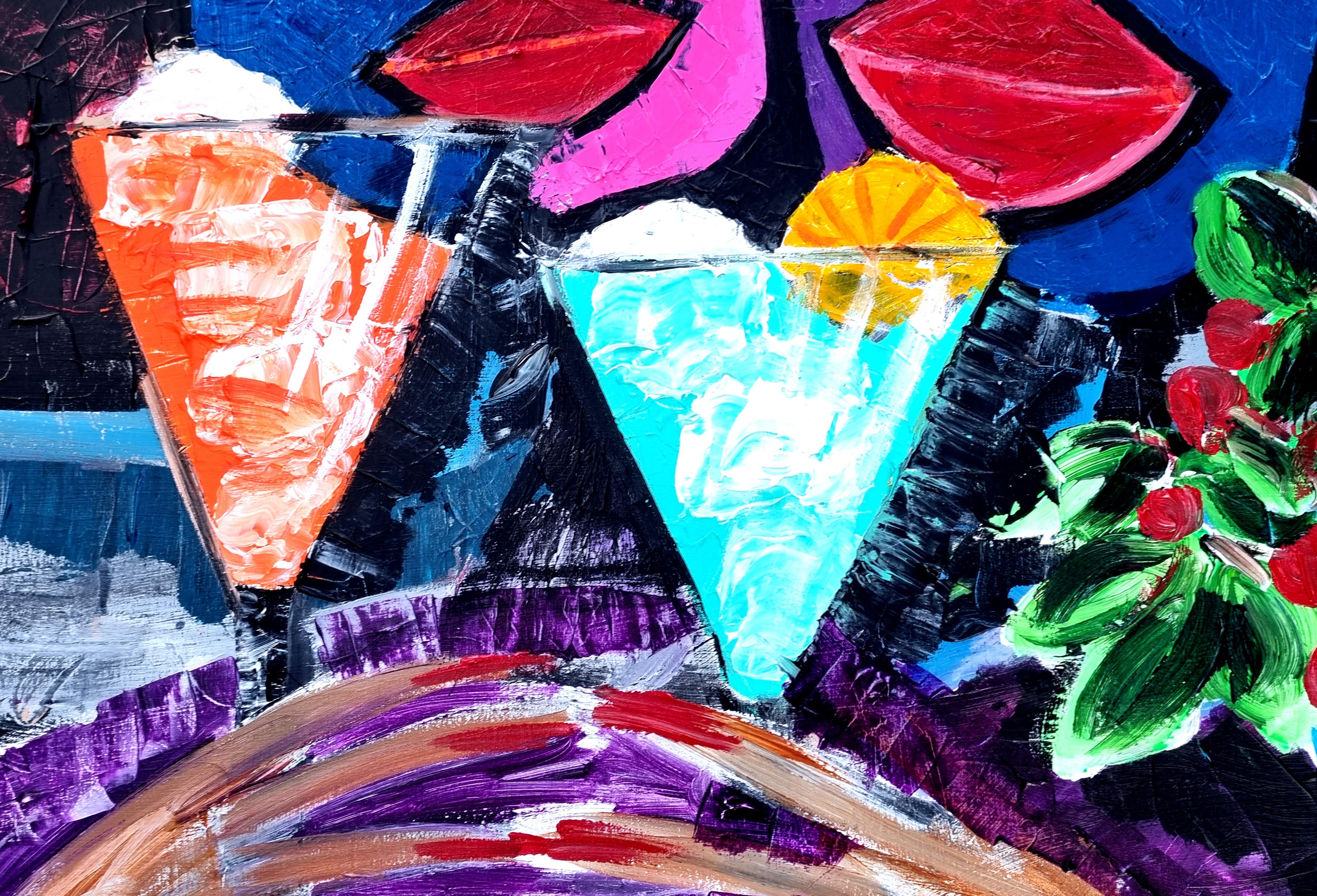 R. Poch 6 Rot. Retrato con copas, Original-Acrylgemälde (Violett), Abstract Painting, von Ramon Poch