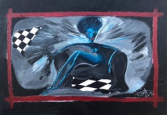  R. Poch   Blaue Frau auf Sofa    Acrylmalerei