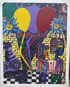 R. Poch 60 Vertikal . . „Kind mit Luftballons 2“ 125 x 98 cm, Original in Acryl