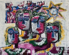 R. Poch  67  Famiglia con Soleil pittura acrilica originale