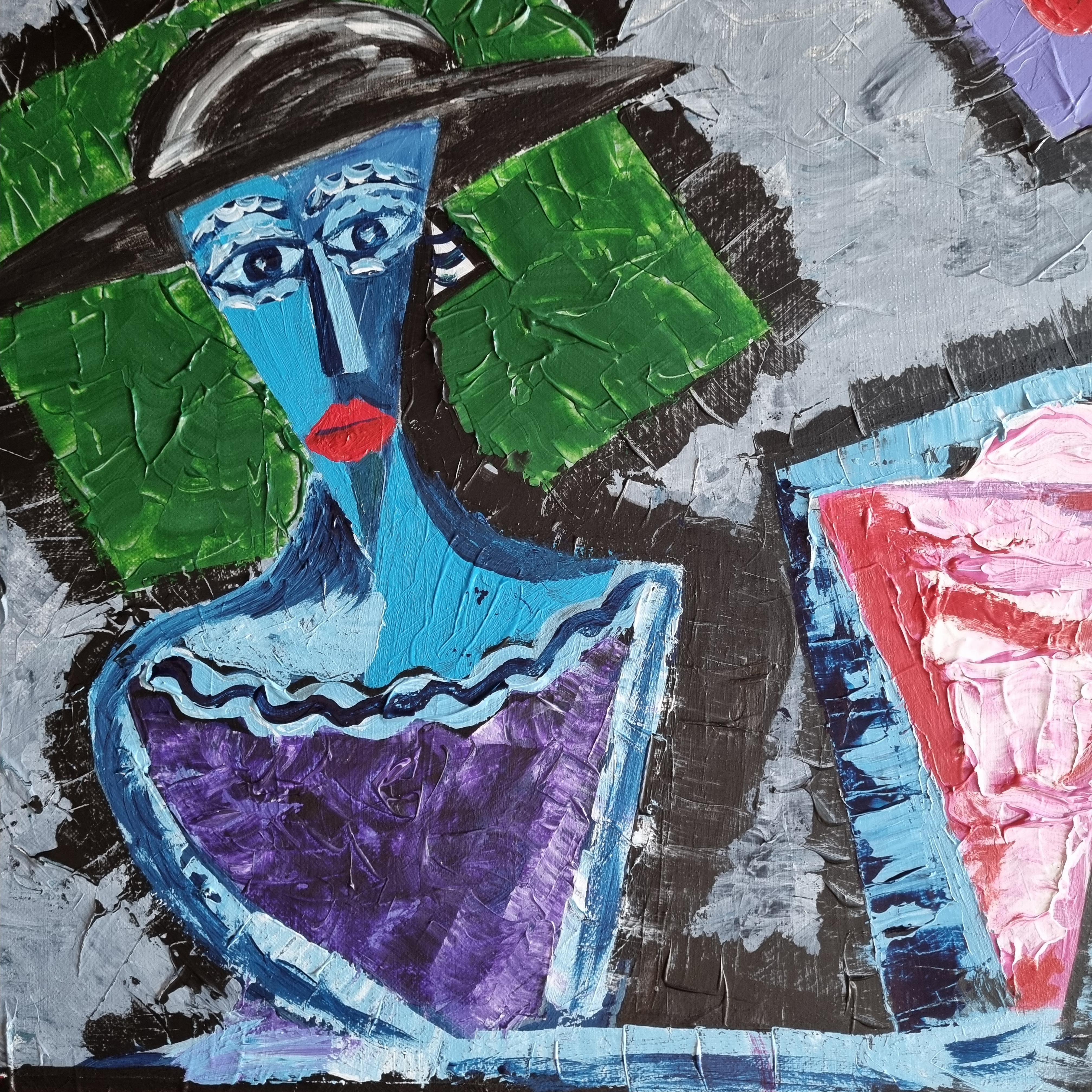 R. Poch 8 Bar Blue 100x50 cm original Acrylgemälde. Senkrecht (Blau), Landscape Painting, von Ramon Poch