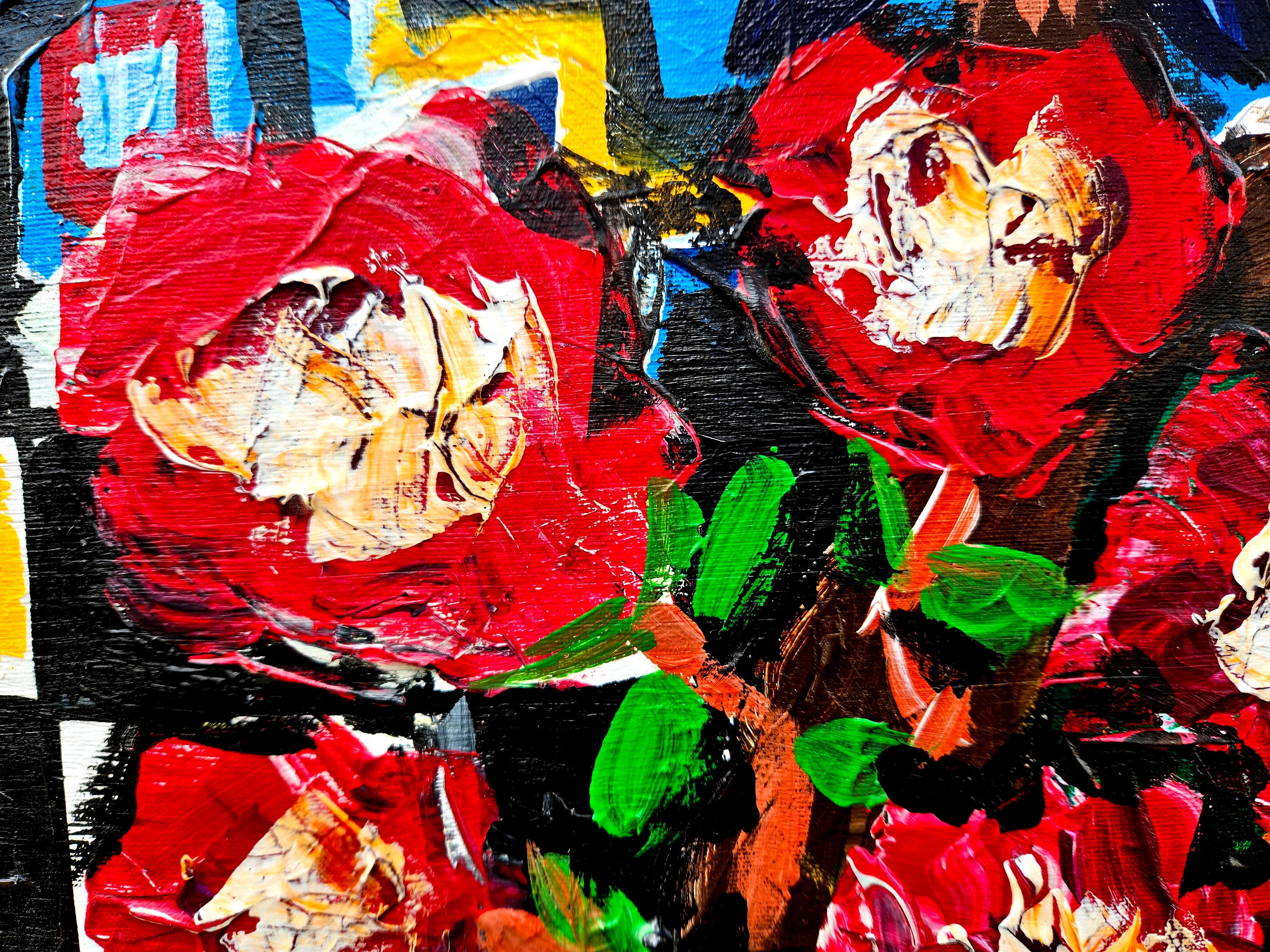 R. Poch  Plaza Famili. pintura acrílica original - Figurative Painting Negro de Ramon Poch