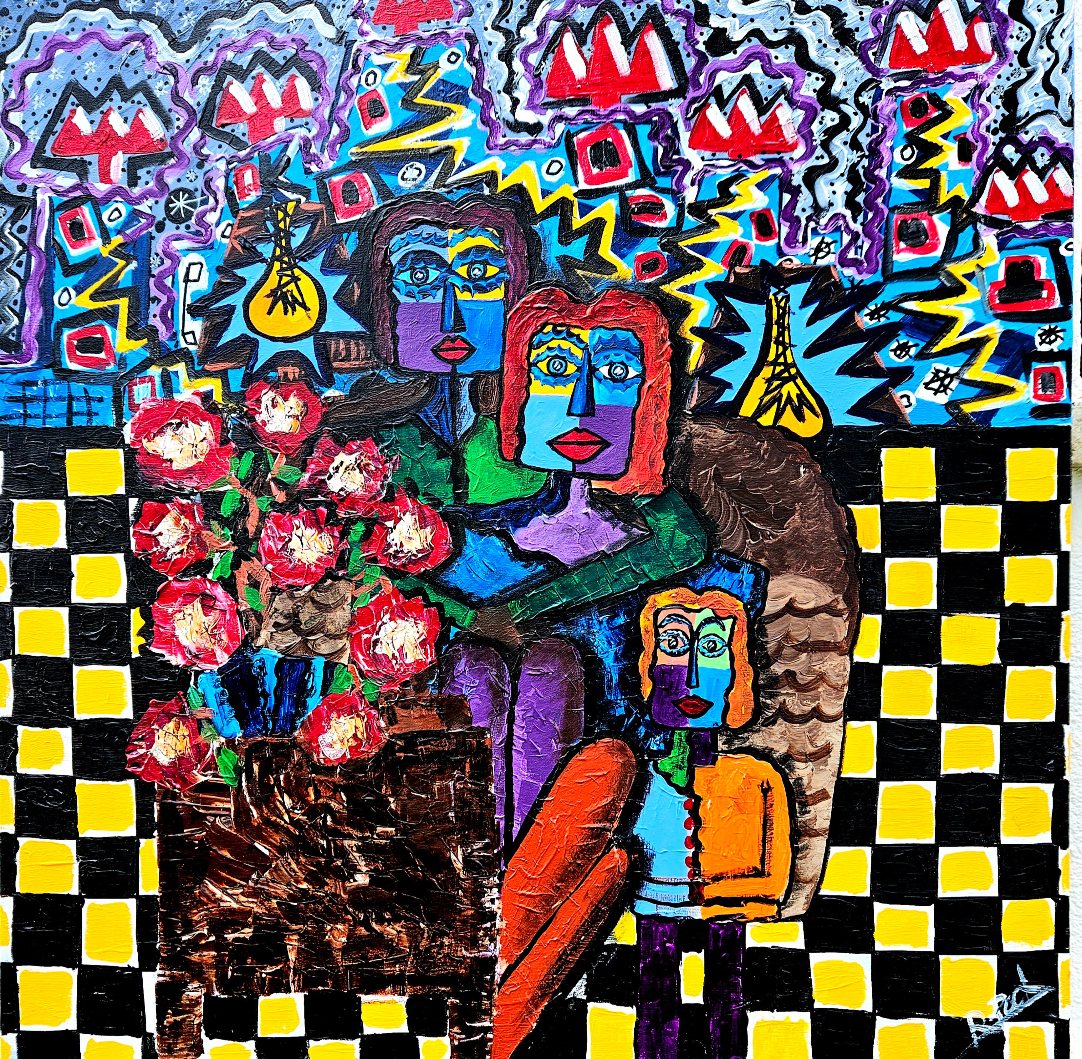 R. Poch  Plaza Famili. pintura acrílica original en venta 3