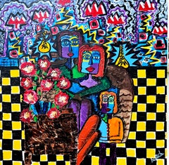 R. Poch  Plaza Famili. pintura acrílica original