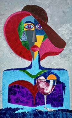 R. Poch 86 Donna Pamela Blu Rosso 130 x 80 originale