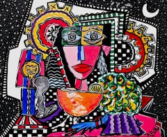 R. Poch 88, portrait, peinture originale à l'acrylique. Encadrée