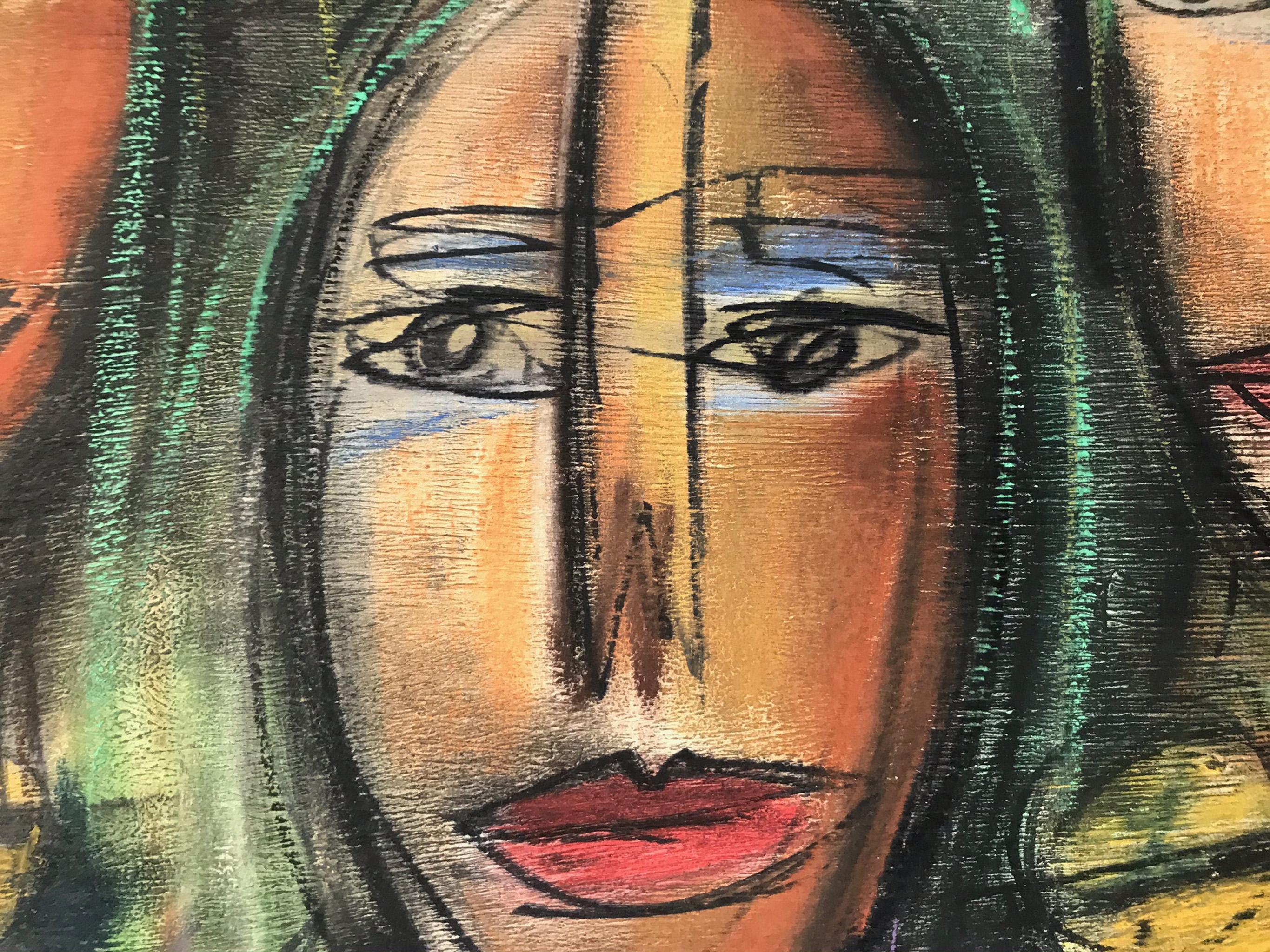R Poch  Volti  Buon compleanno 43 dipinto originale in acrilico - Figurative Painting Marrone di Ramon Poch