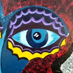 R. Poch. 91.-Three Eyes Two Woman Blue Eyes original acrylic canvas painting