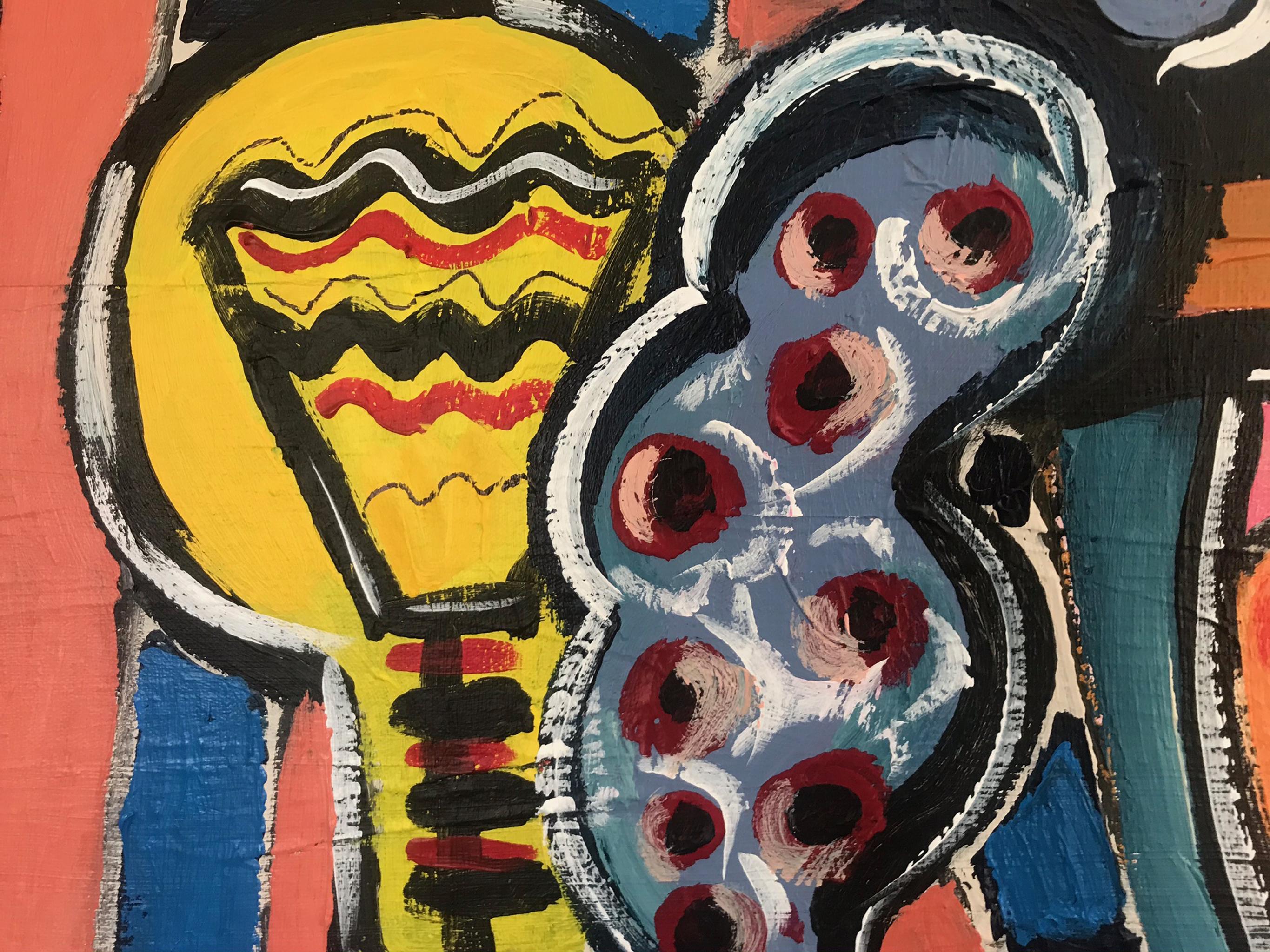 R. Poch   Dopo i lavori  pittura acrilica originale in vendita 3