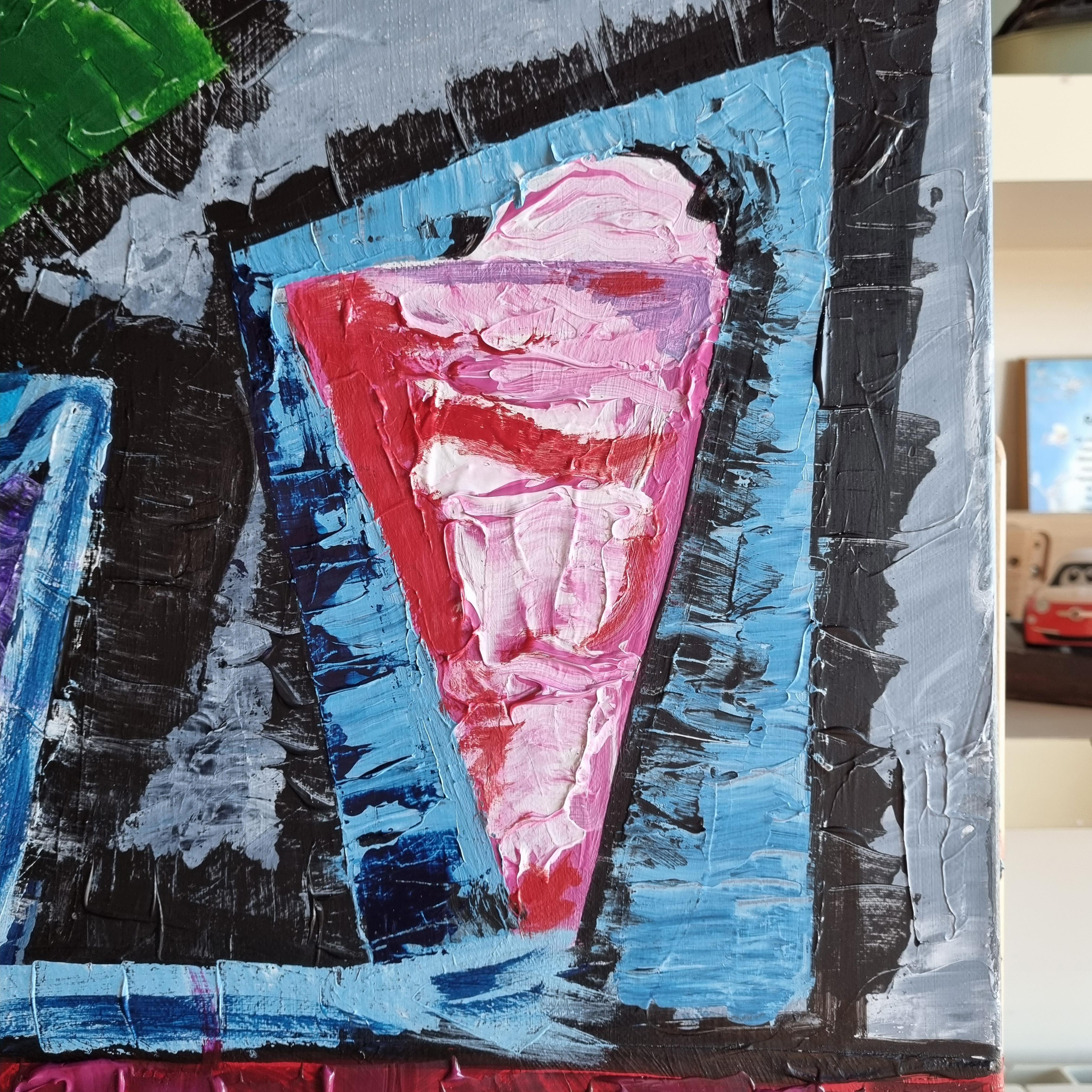 R. Poch Bar Blue 100x50 cm, dipinto originale in acrilico. Verticale - Painting di Ramon Poch