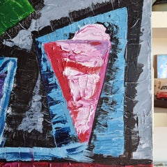 R. Poch Bar Blue 100x50 cm original acrylic painting. Vertical