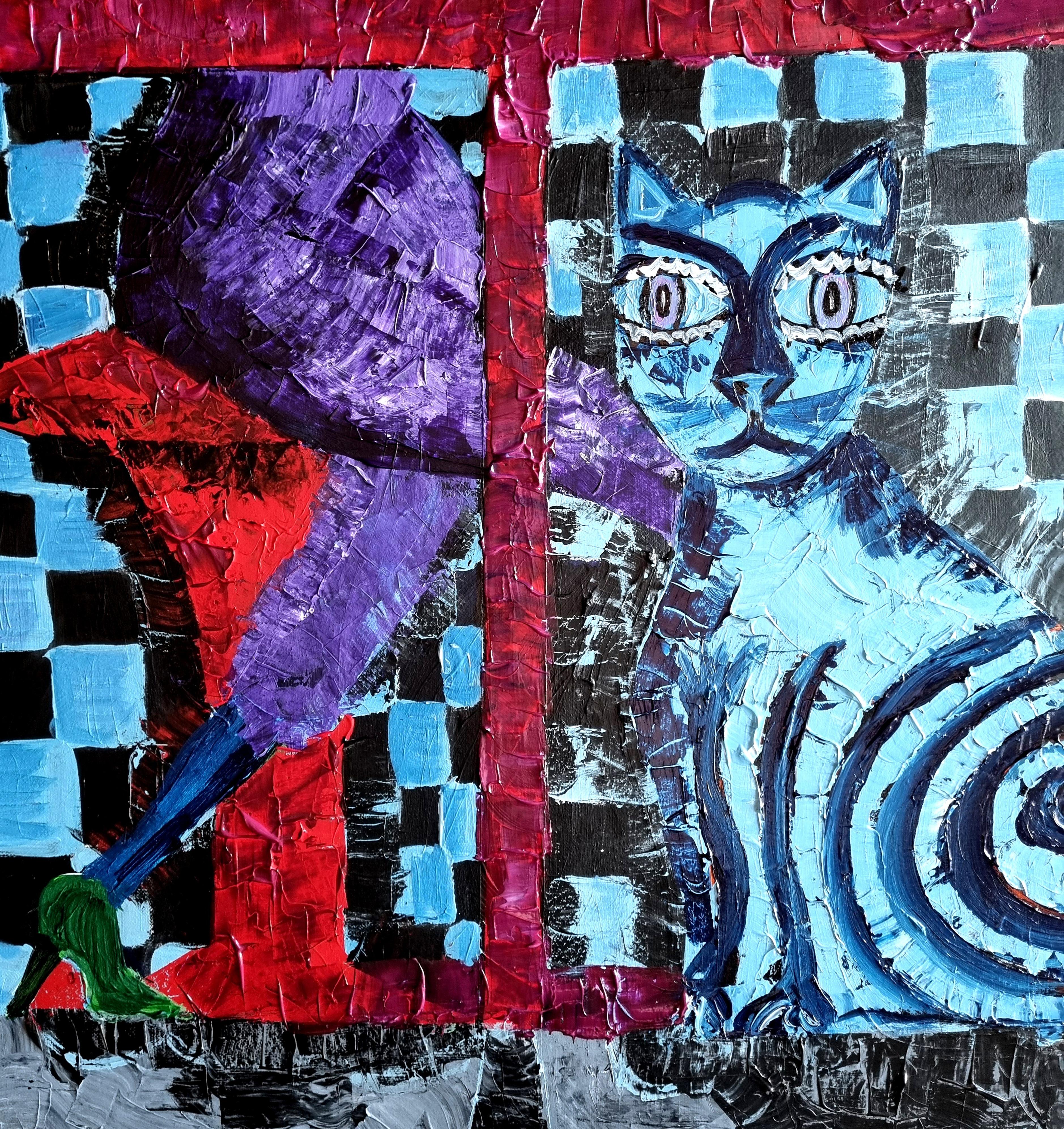 Poch Bar Blau 100x50 cm Original-Acrylgemälde. Senkrecht 1