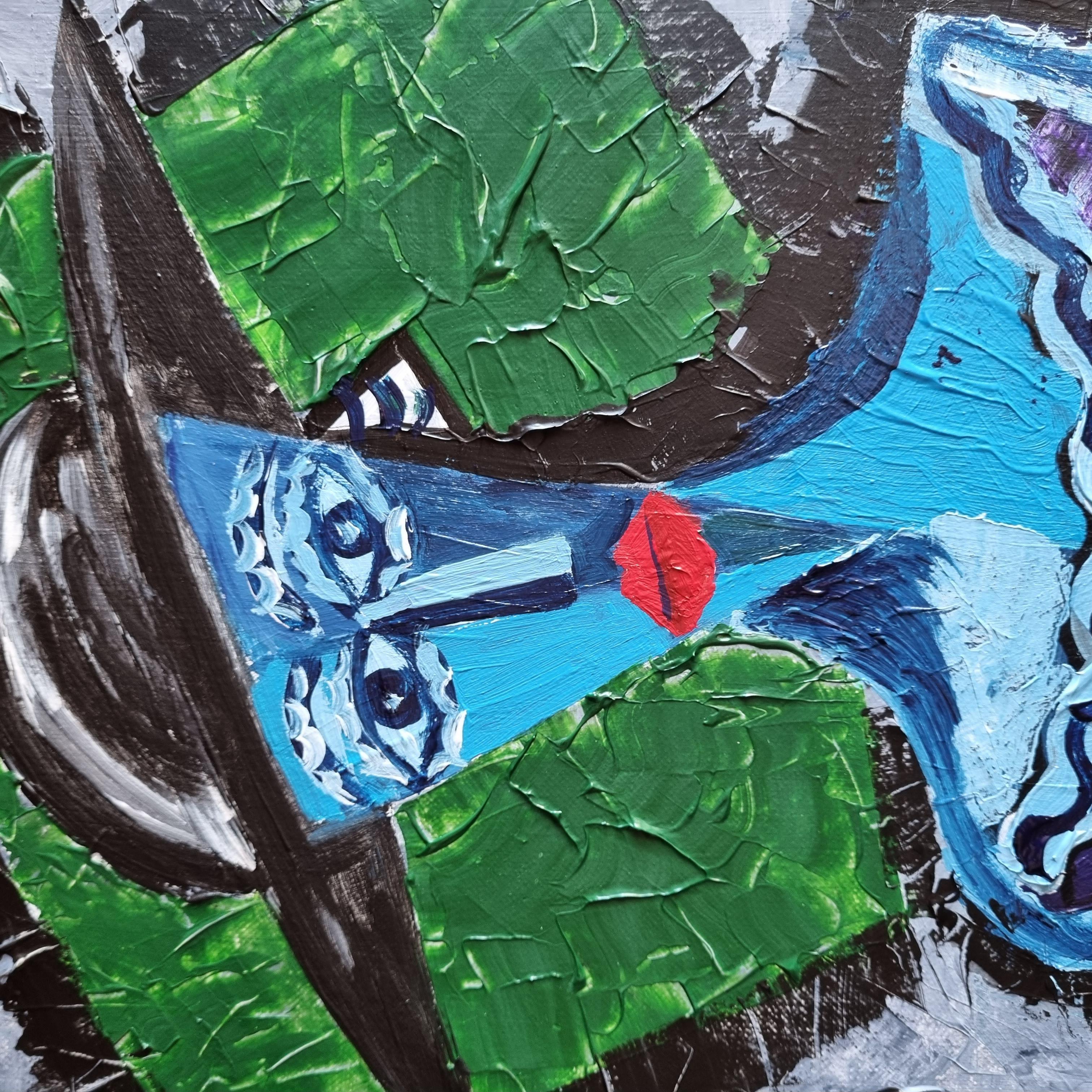 Poch Bar Blau 100x50 cm Original-Acrylgemälde. Senkrecht 3