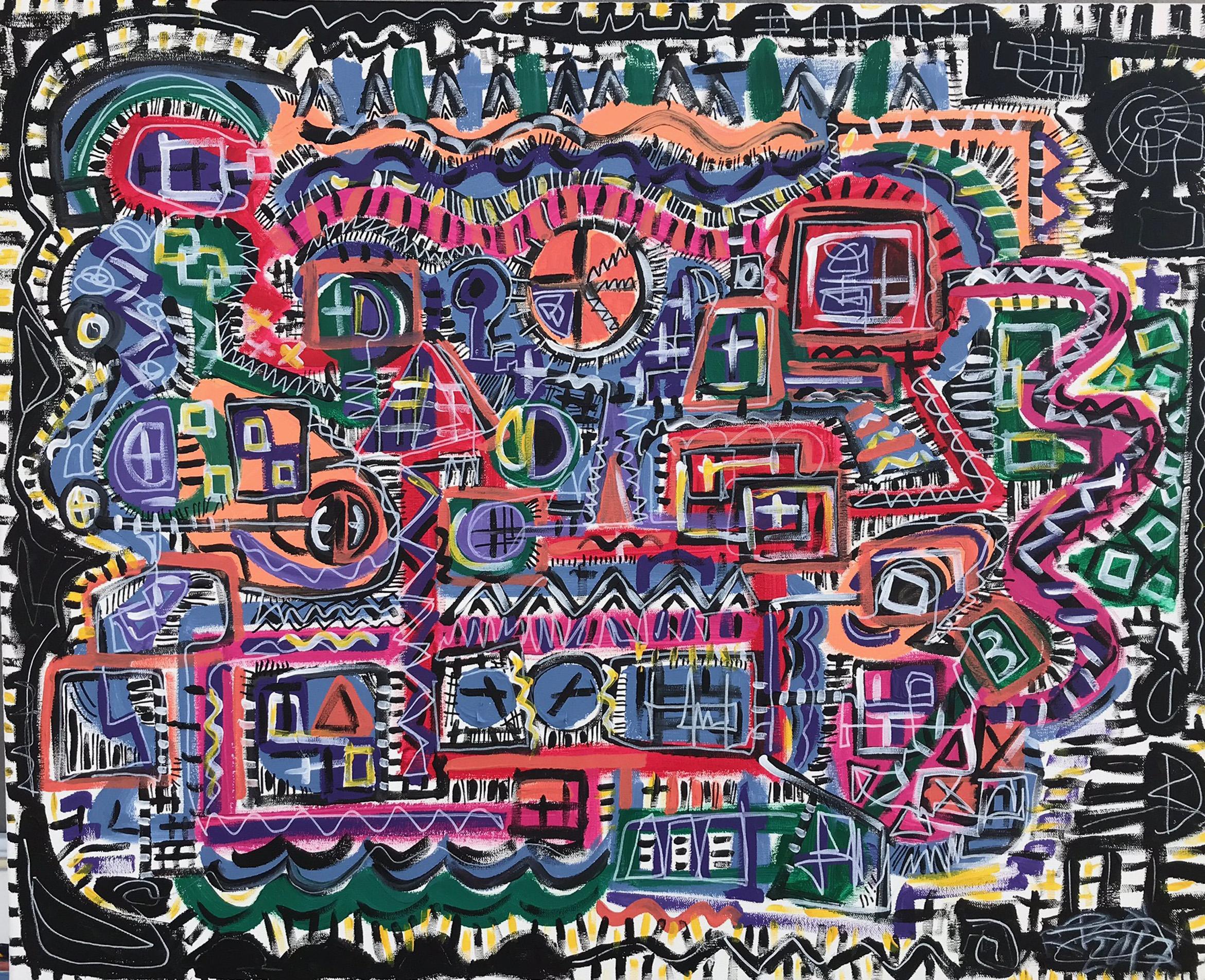 Abstract Painting di Ramon Poch - R. Poch   Grande   Labirinto industriale  pittura acrilica originale