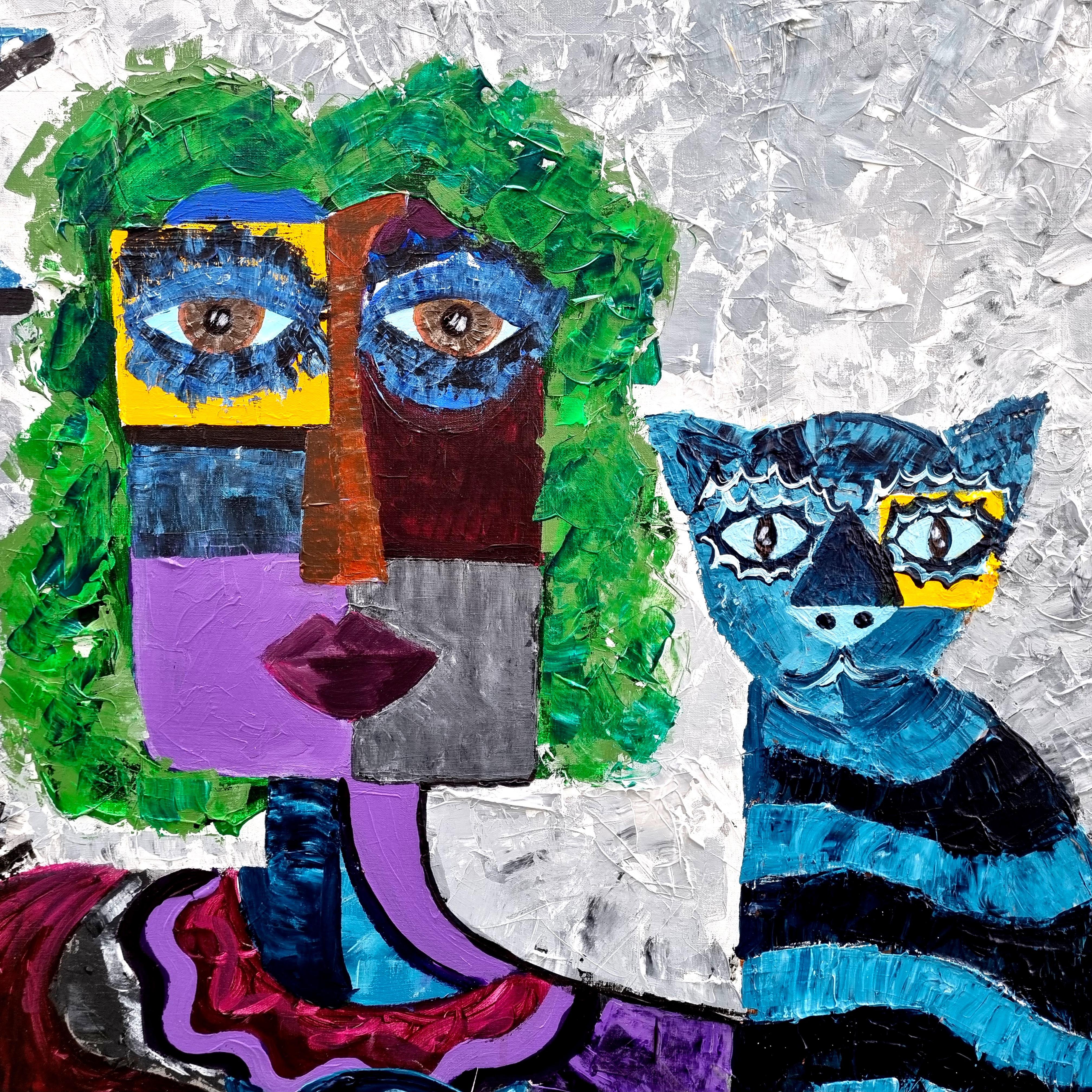 R. Poch  Plaza Grande 130 x. 130 cm pintura acrílica original - Figurative Painting Gris de Ramon Poch