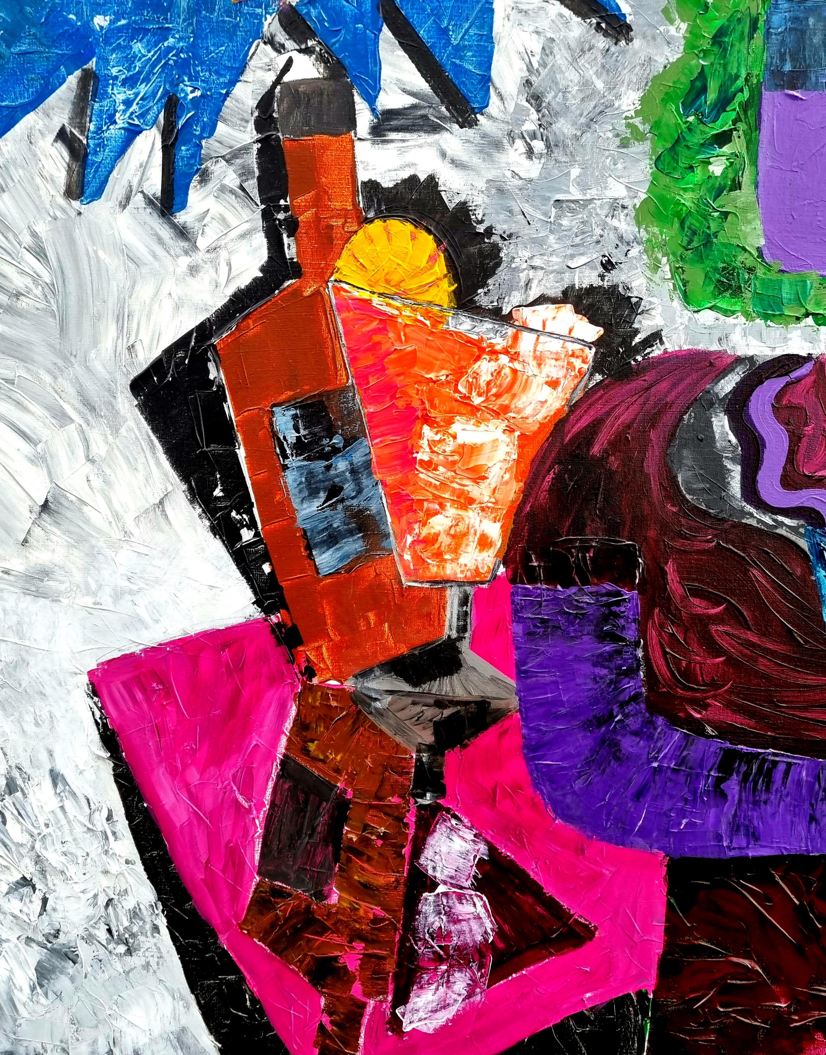 R. Poch  Großes Quadratisches Acrylgemälde. 130 x 130 cm im Angebot 1