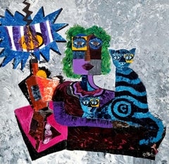 R. Poch  Grand carré. 130 x 130 cm peinture acrylique d'origine