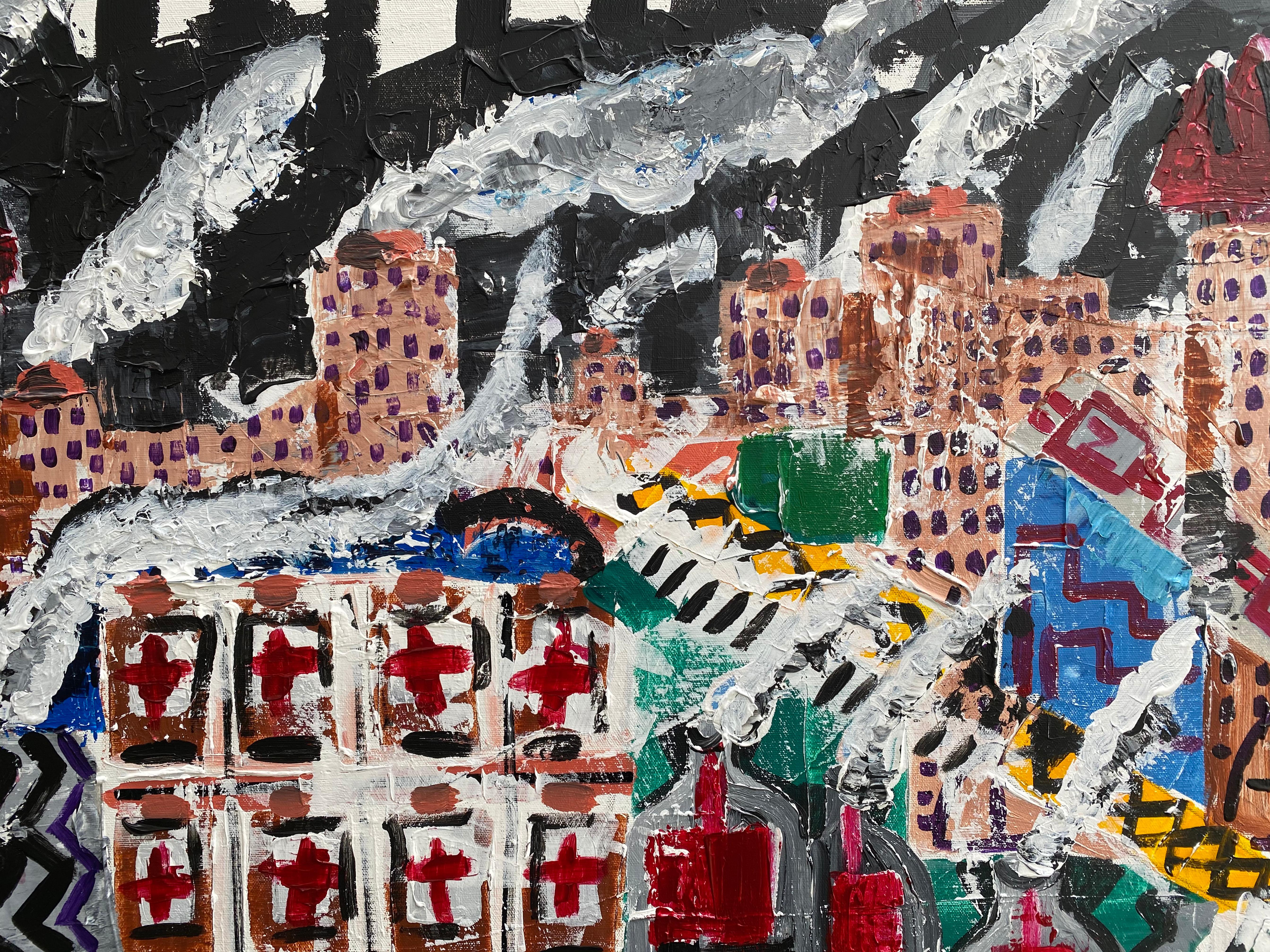 R. Poch  Big Square  IndustrialCity . original acrylic painting - Abstract Expressionist Painting by Ramon Poch