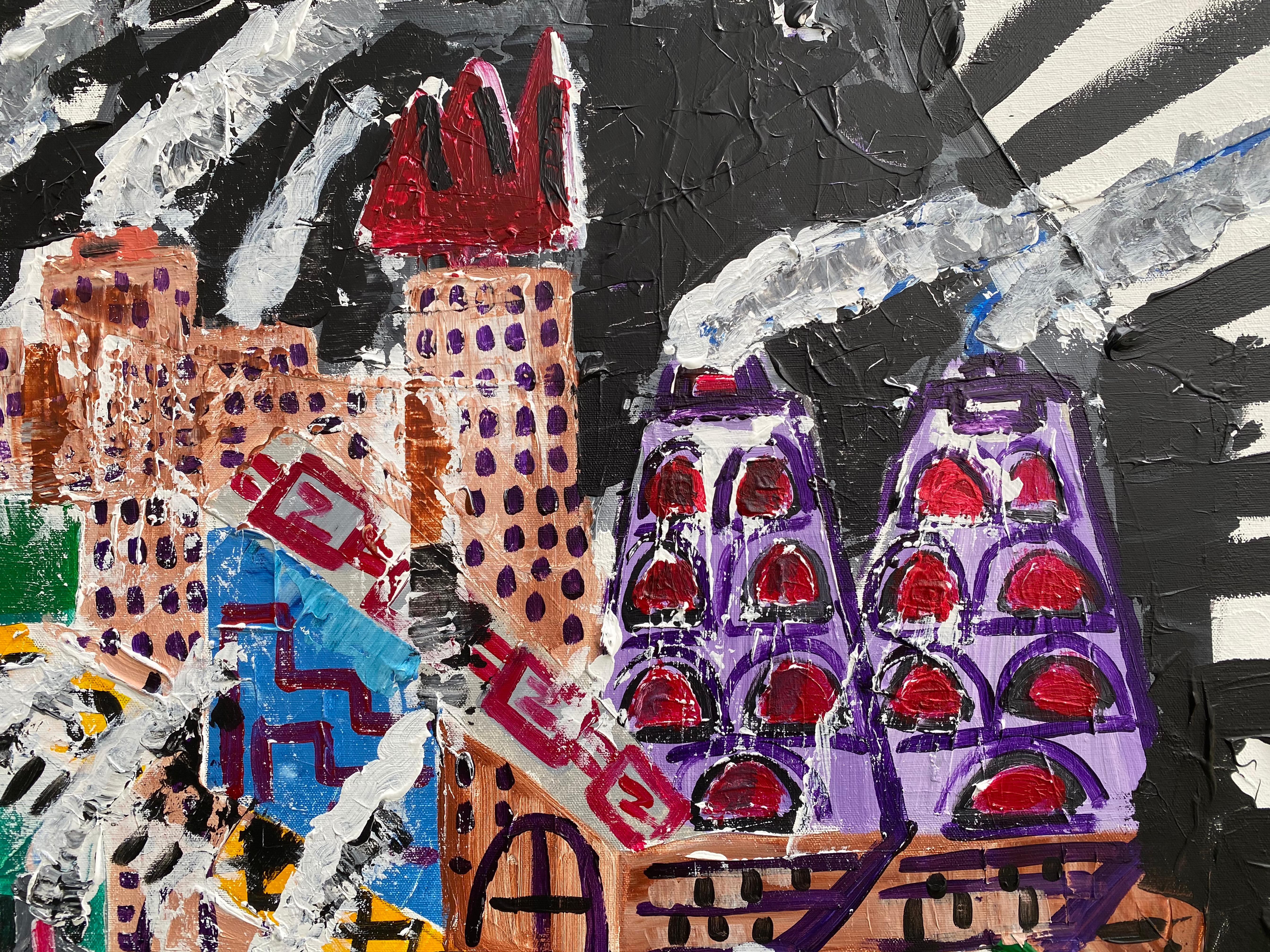 R. Poch  Big Square  IndustrialCity . original acrylic painting For Sale 1