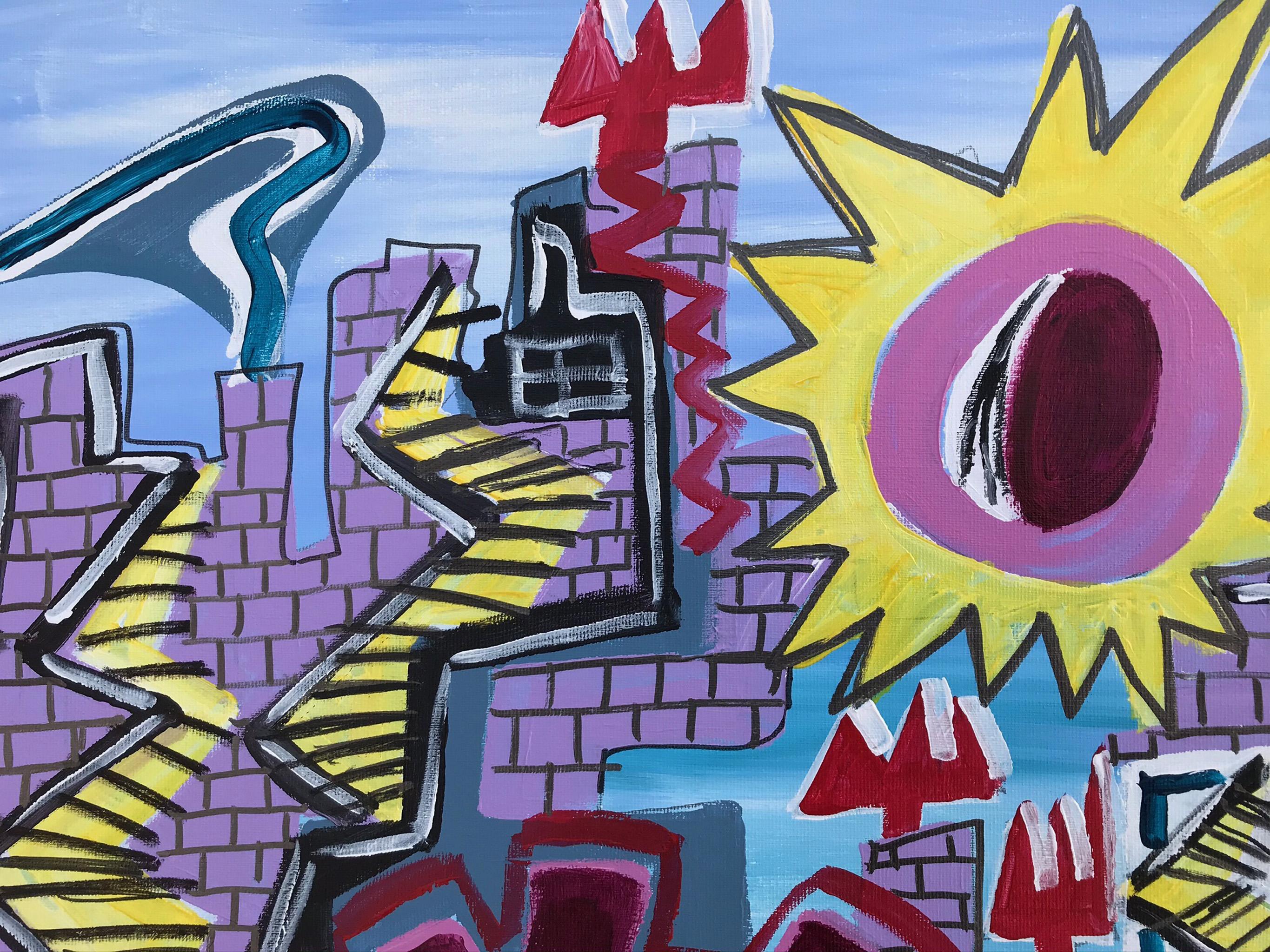 R. Poch  Blau  Gänseblümchen  Schloss  Acrylmalerei – Painting von Ramon Poch