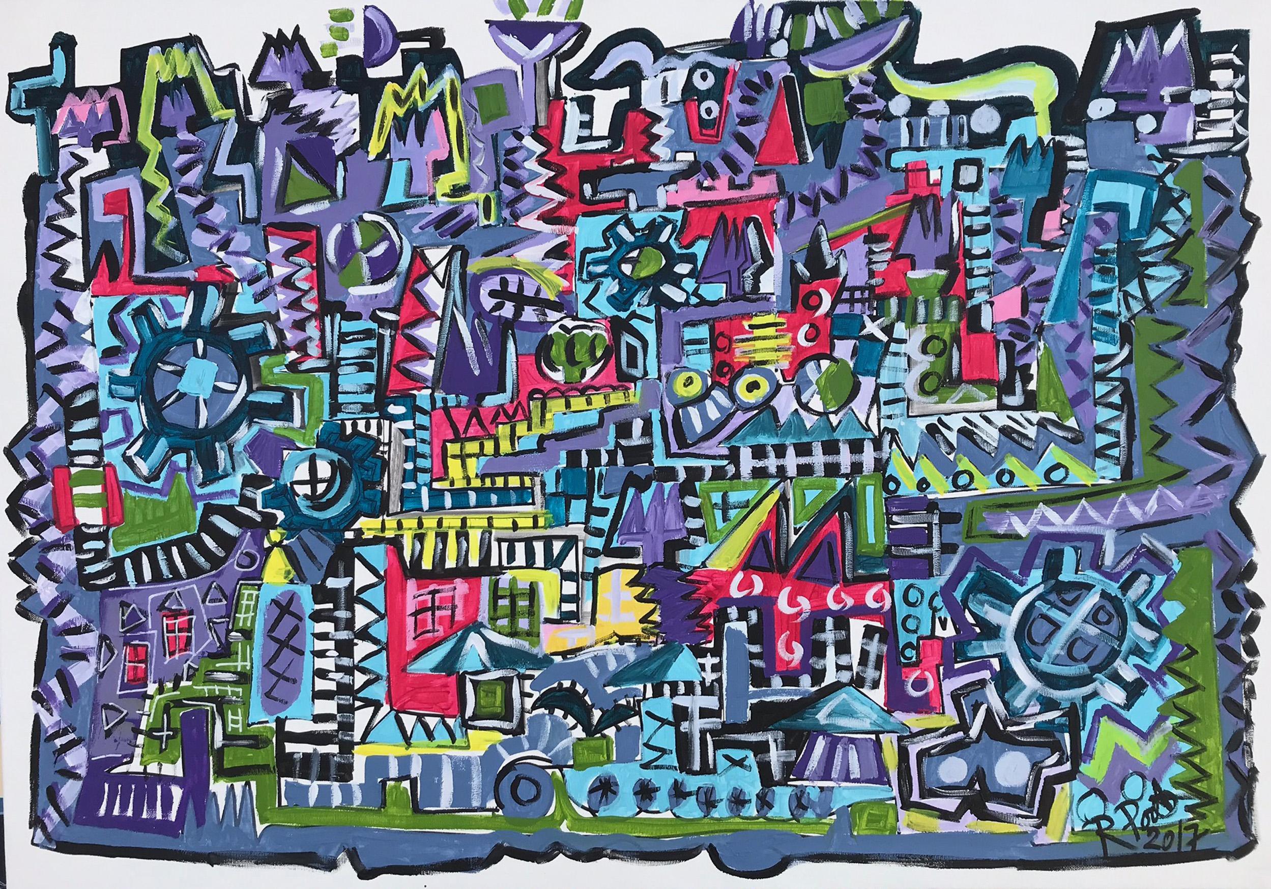R. Poch  Fabbrica Blu 15    pittura acrilica originale - Painting di Ramon Poch