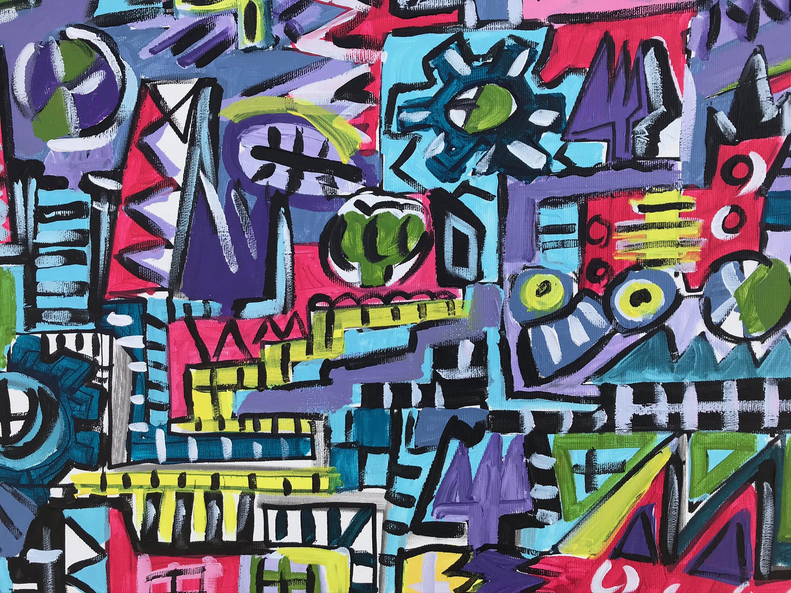 R. Poch  Fabbrica Blu 15    pittura acrilica originale - Abstract Painting Nero di Ramon Poch