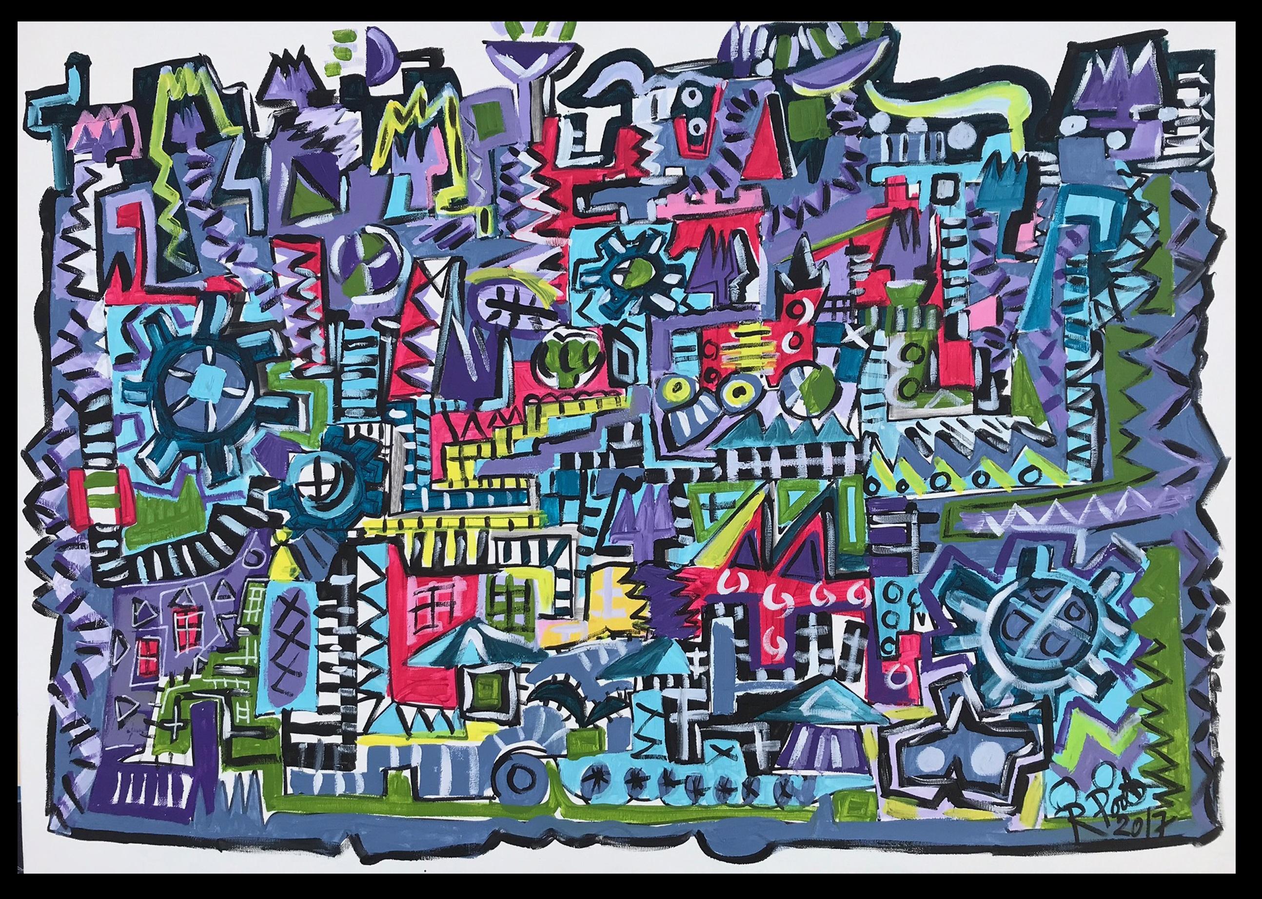 Abstract Painting di Ramon Poch - R. Poch  Fabbrica Blu 15    pittura acrilica originale
