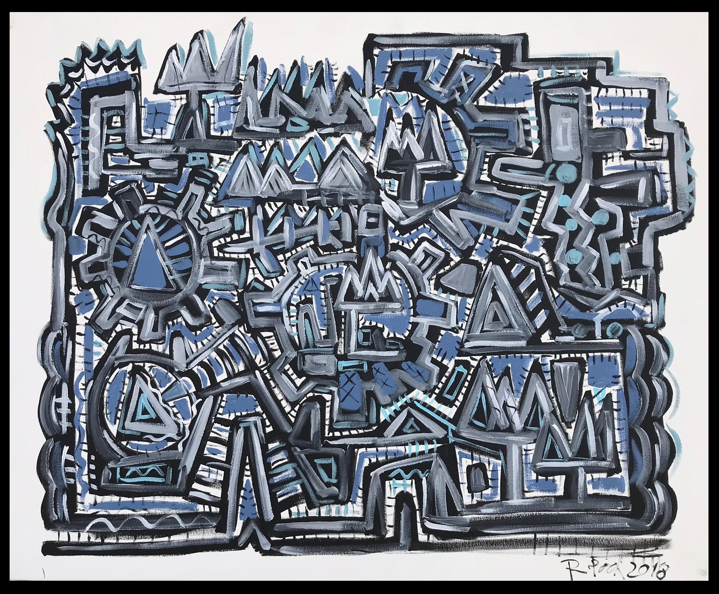 Abstract Painting di Ramon Poch - R. Poch   Blu  La Machin 2  pittura acrilica