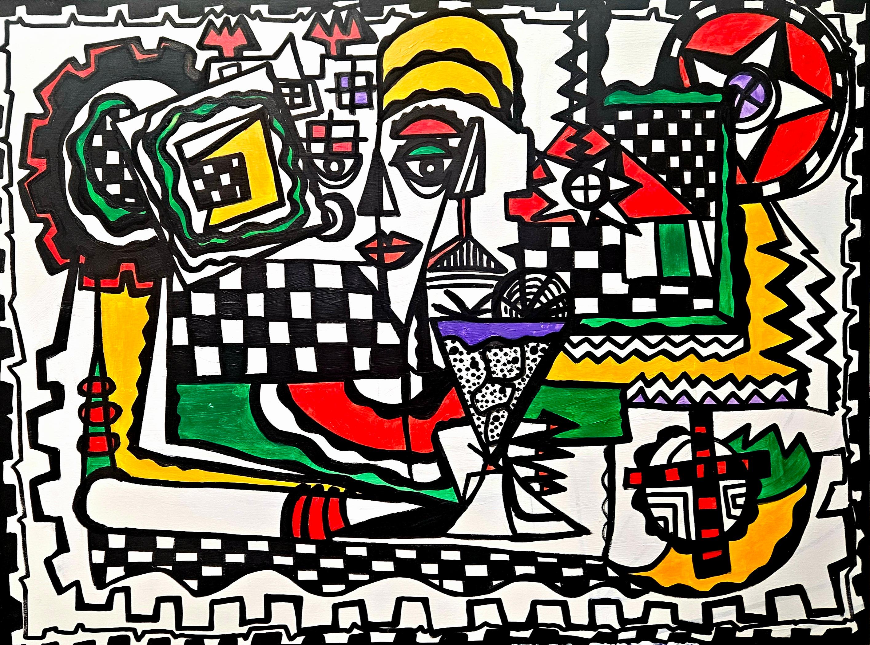 Ramon Poch Abstract Painting – Original-Acrylgemälde von Brindis, abstrakter Expressionismus, gerahmt