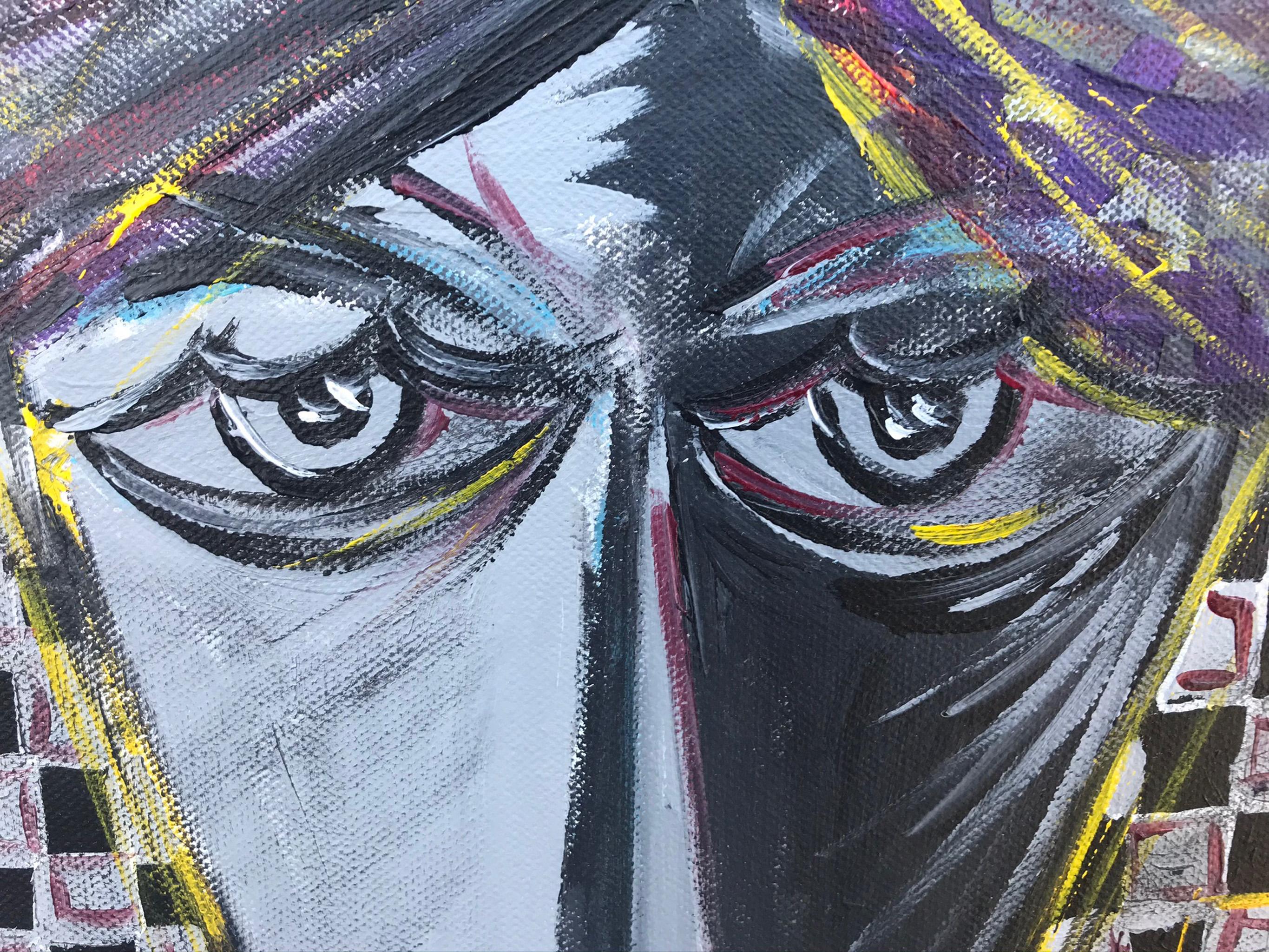 R. Poch    Gebrüder in Barcelona, blaues Original-Acrylgemälde – Painting von Ramon Poch