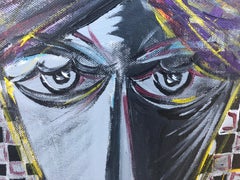 R. Poch    Brothers in Barcelona blue original acrylic painting