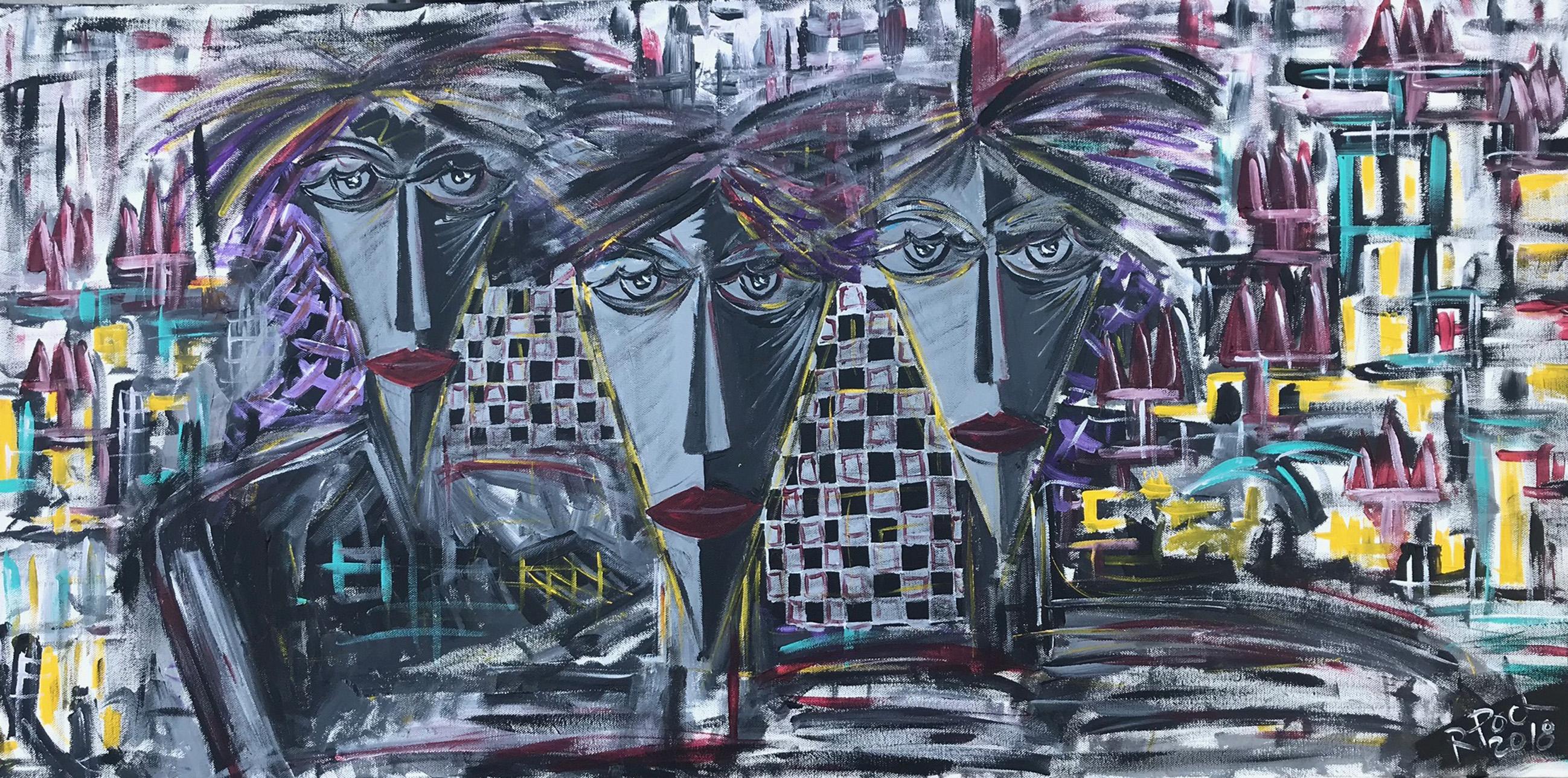 Ramon Poch Abstract Painting – R. Poch    Gebrüder in Barcelona, blaues Original-Acrylgemälde