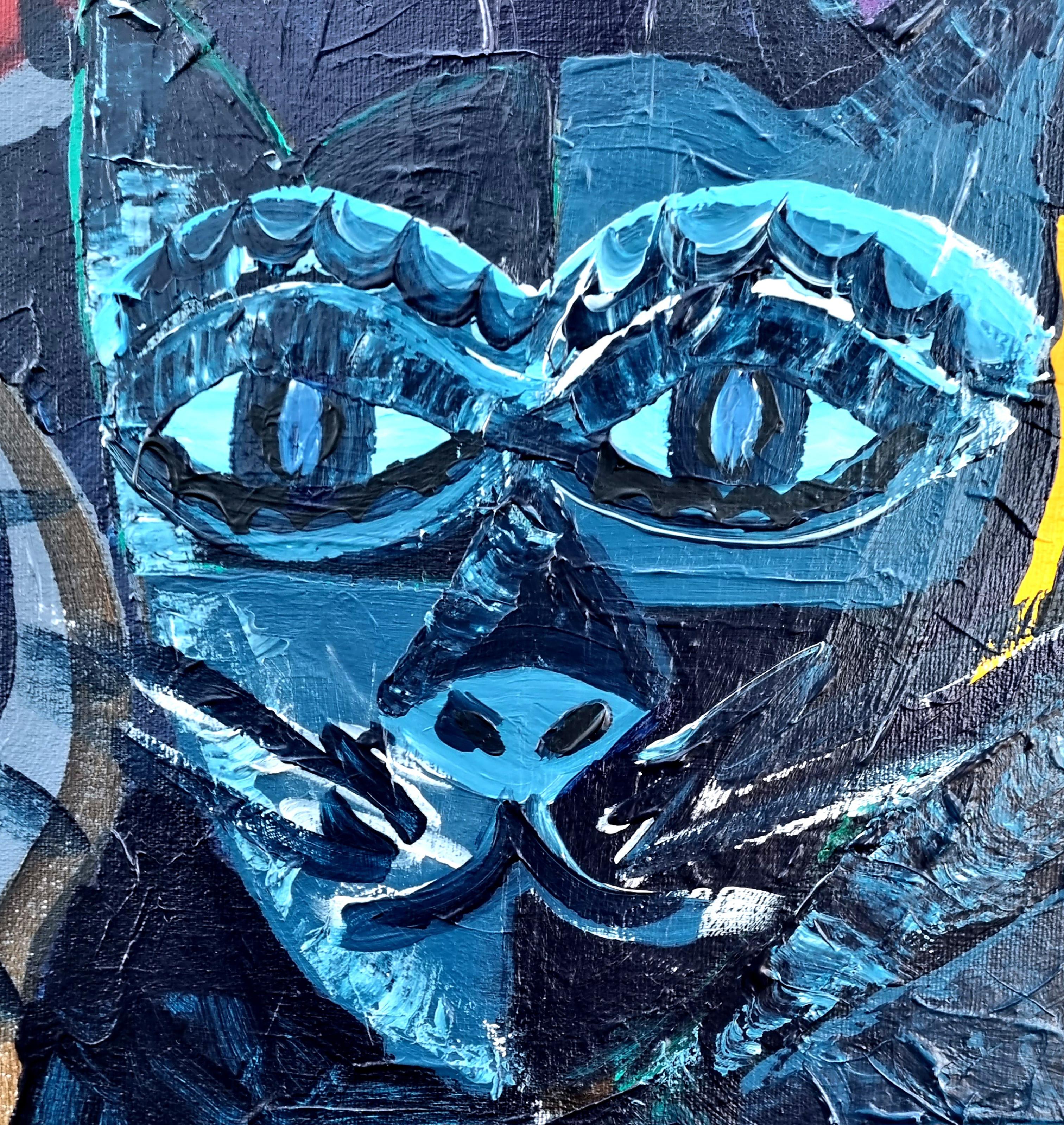 R Poch  Gatto 112 pareja de gatos pittura acrilica originale - Abstract Painting Viola di Ramon Poch