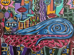 R. Poch  Cat in Blue 130 x 97 cm. 58 original acrylic painting