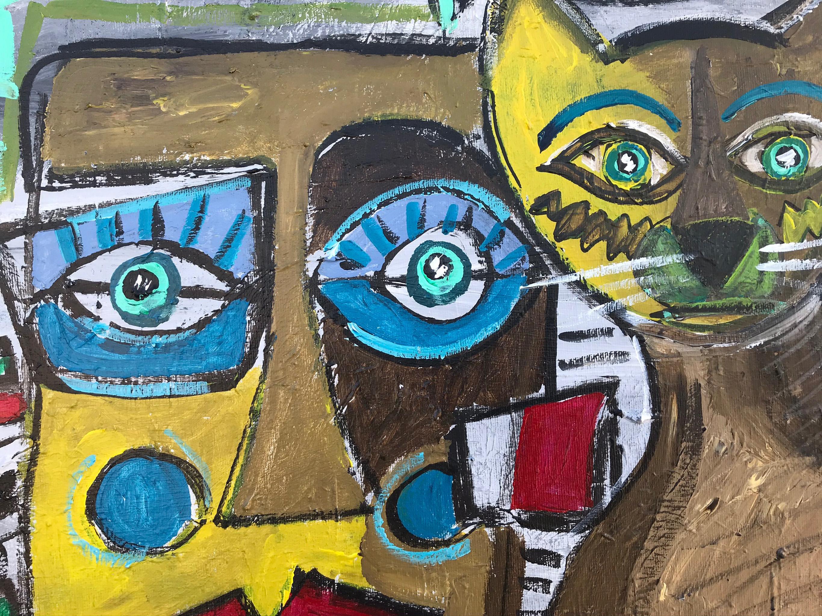 R Poch   Gato con  Bombilla  pintura acrílica - Animal Painting Gris de Ramon Poch