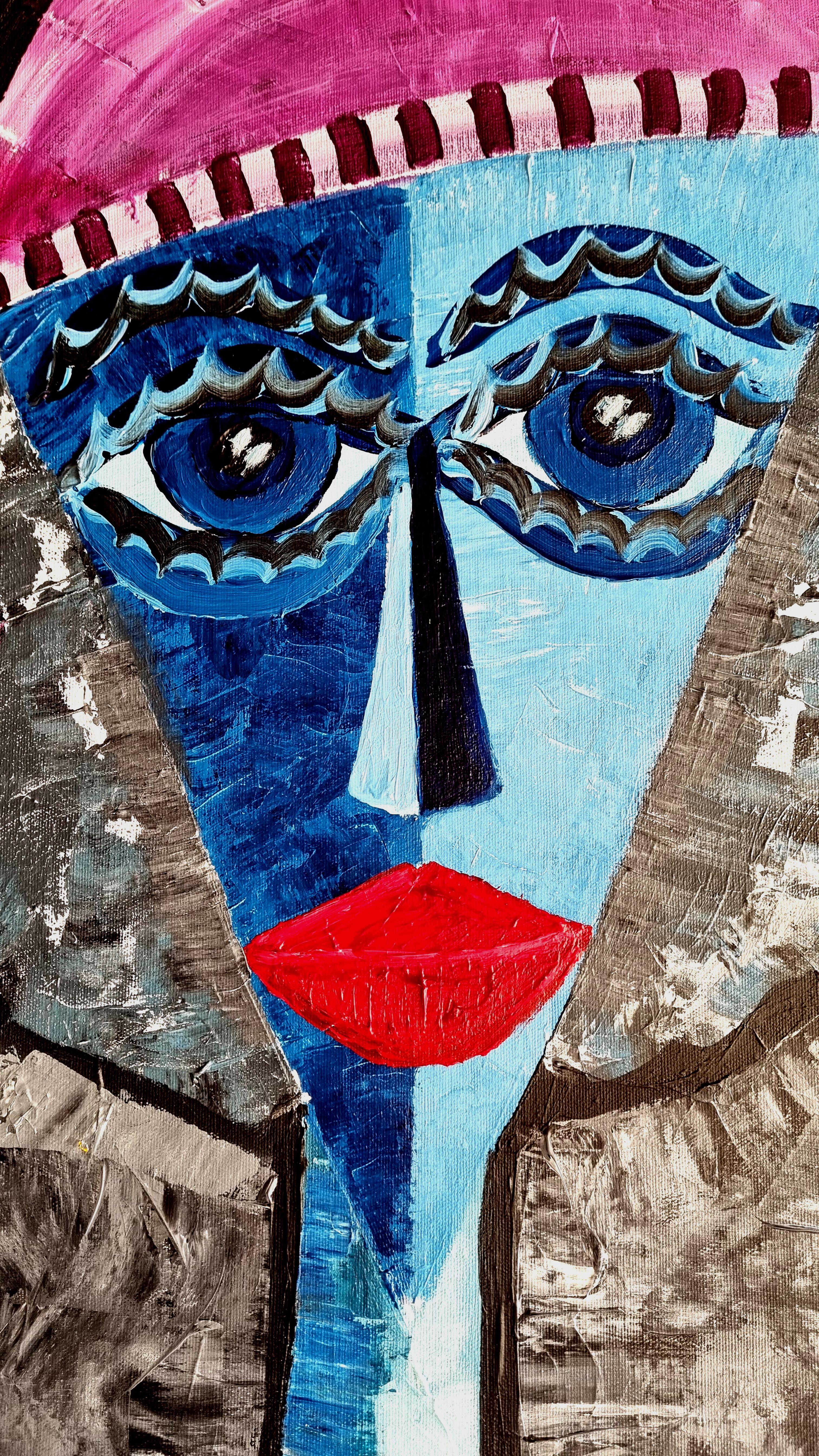 R Poch  Donne gatto 109. Mujer con gato  pittura acrilica originale - Painting Espressionista di Ramon Poch