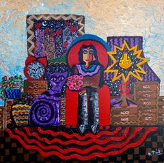 R. Poch   Orologio  Gatto  Carattere  Rosso  pittura acrilica originale