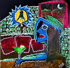 R. Poch   Cóctel en la noche pintura acrílica original