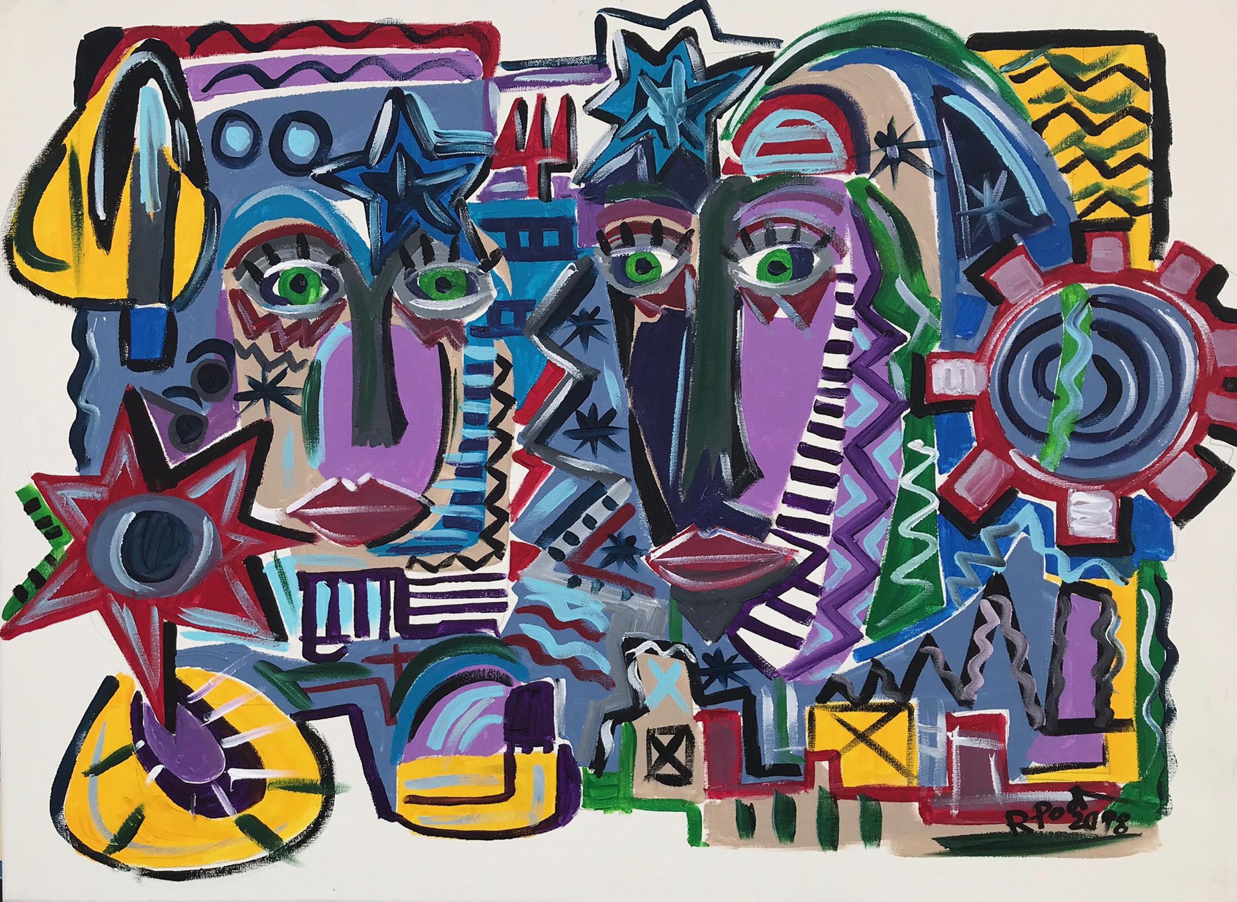 Abstract Painting di Ramon Poch - R. Poch  . Coppia a colori  pittura acrilica