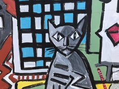 R. Poch.   Deux avec un chat  peinture acrylique originale